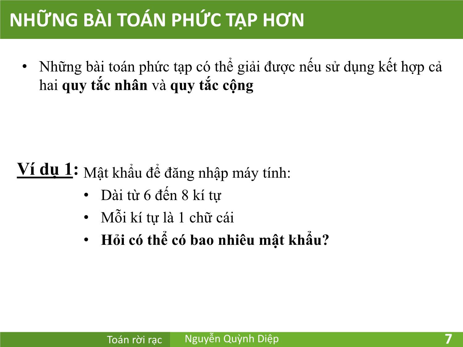 Bài giảng Toán rời rạc - Chương 4: Đếm các phần tử - Nguyễn Quỳnh Diệp trang 7