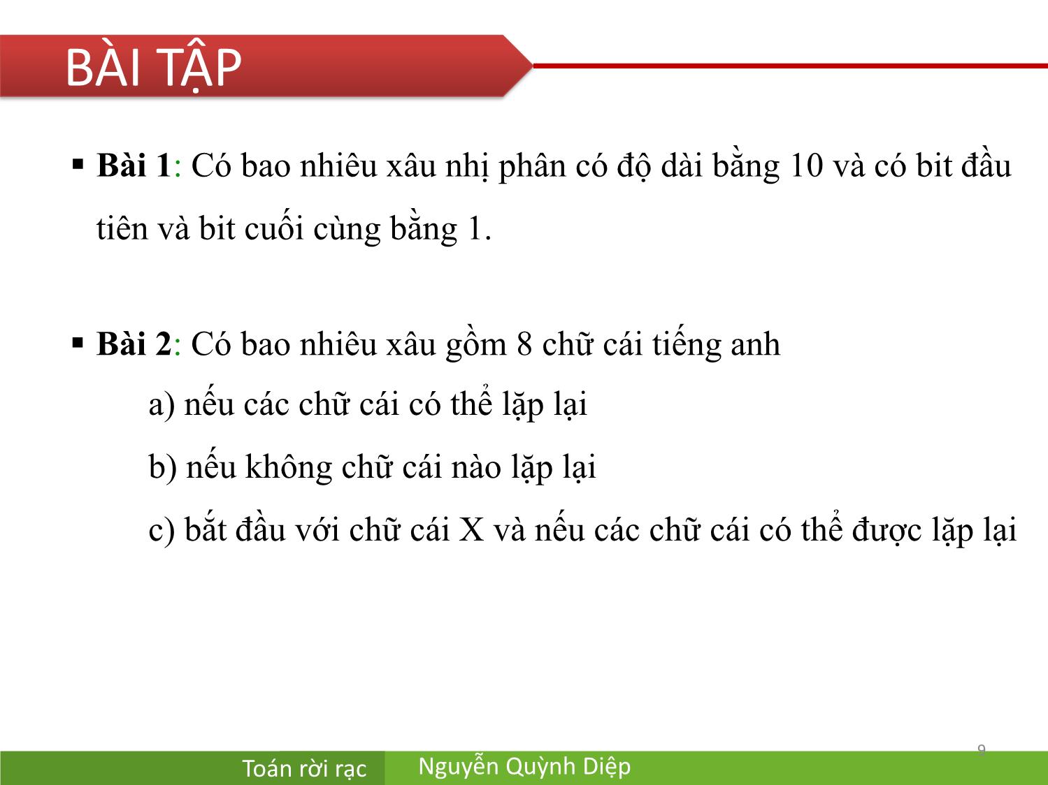 Bài giảng Toán rời rạc - Chương 4: Đếm các phần tử - Nguyễn Quỳnh Diệp trang 9