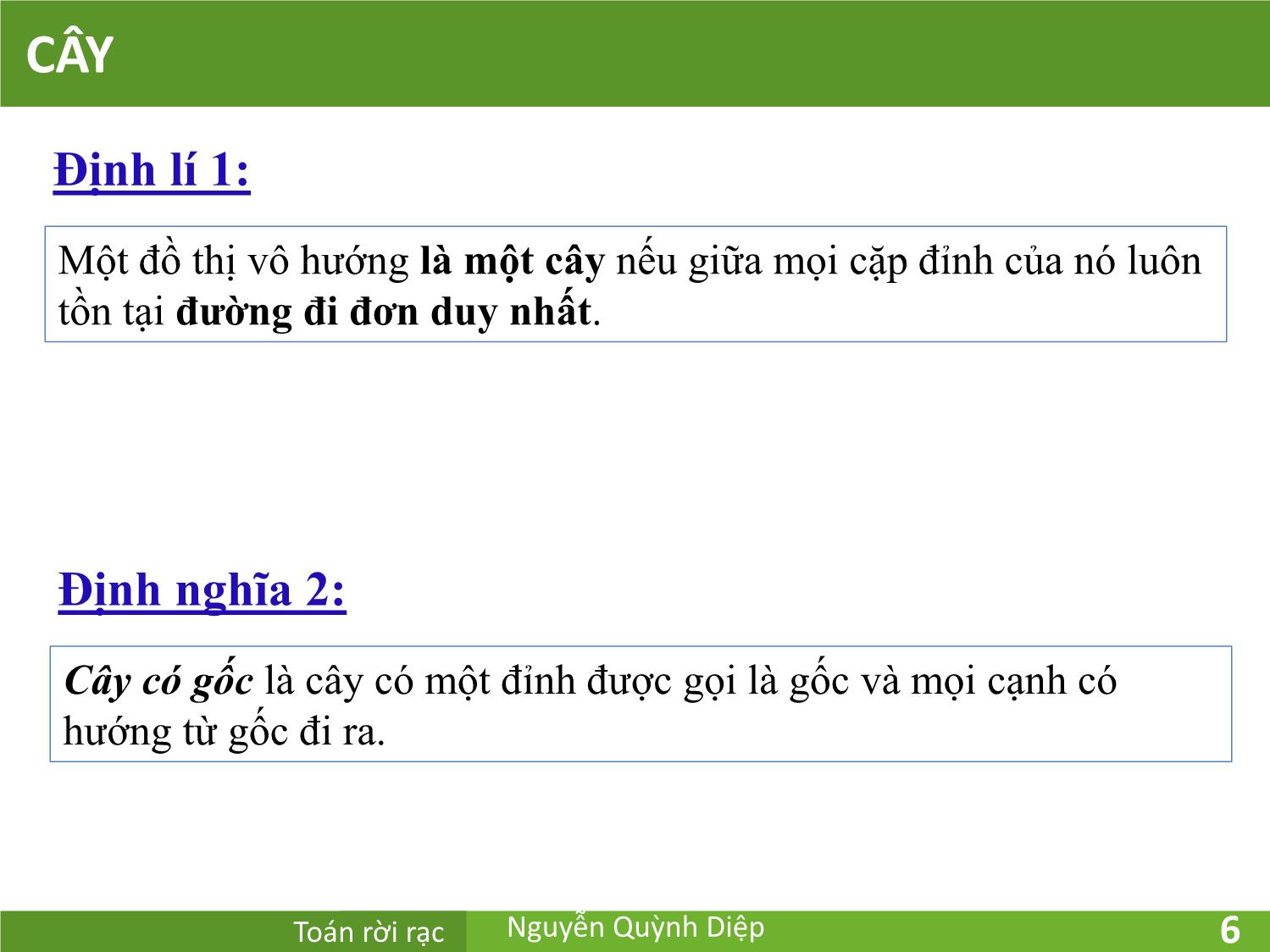 Bài giảng Toán rời rạc - Chương 6: Cây - Nguyễn Quỳnh Diệp trang 6