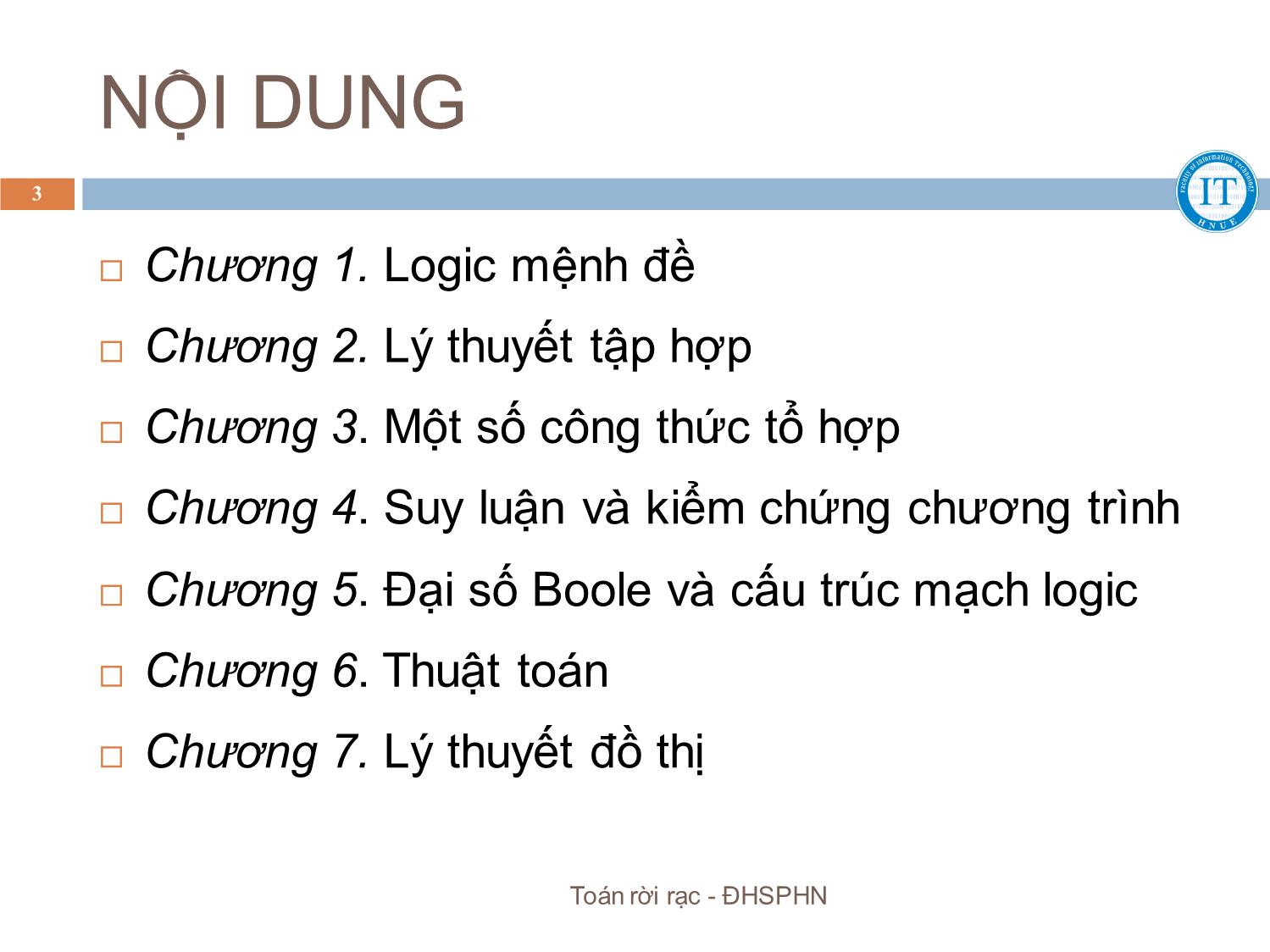 Bài giảng Toán rời rạc - Chương 1: Logic mệnh đề - Bùi Thị Thủy trang 3