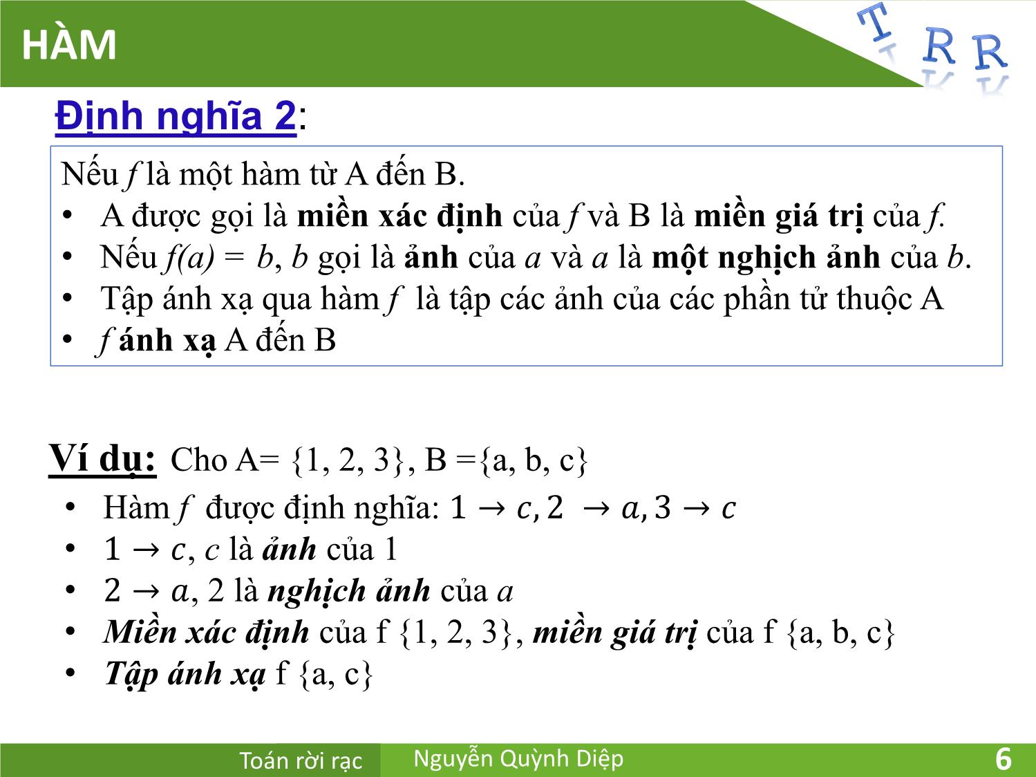 Bài giảng Toán rời rạc - Chương 2: Hàm và thuật toán - Nguyễn Quỳnh Diệp trang 6