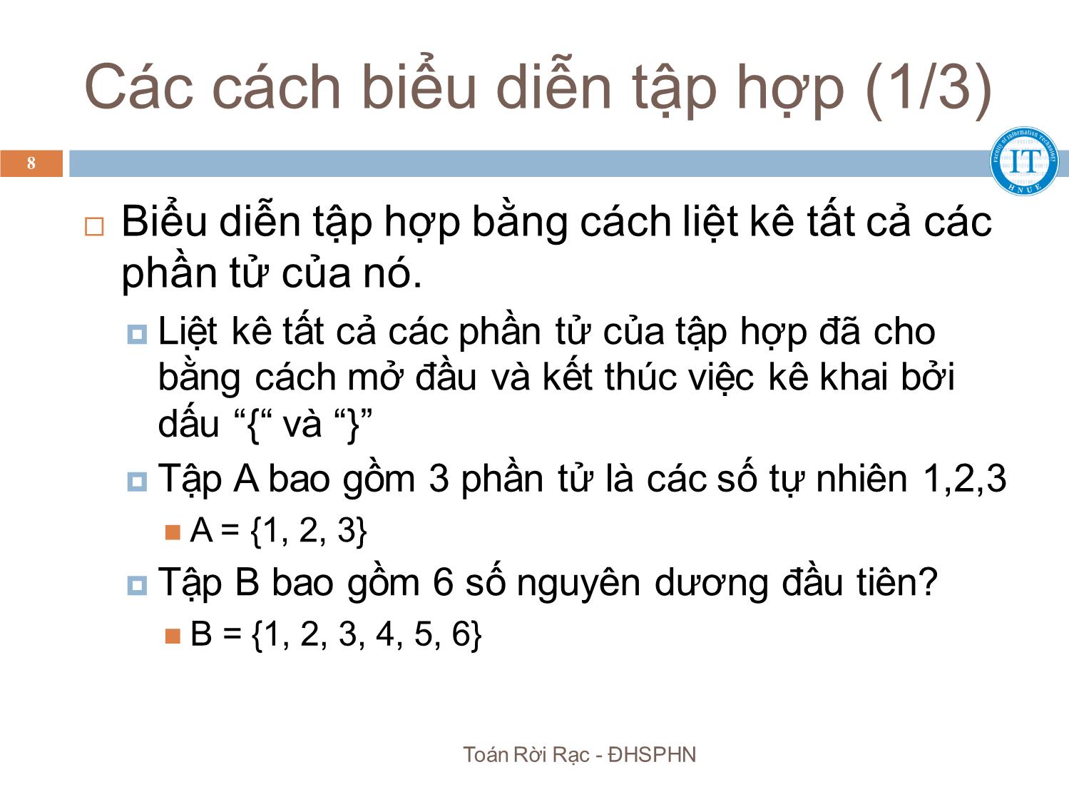 Bài giảng Toán rời rạc - Chương 2: Lý thuyết tập hợp - Bùi Thị Thủy trang 8