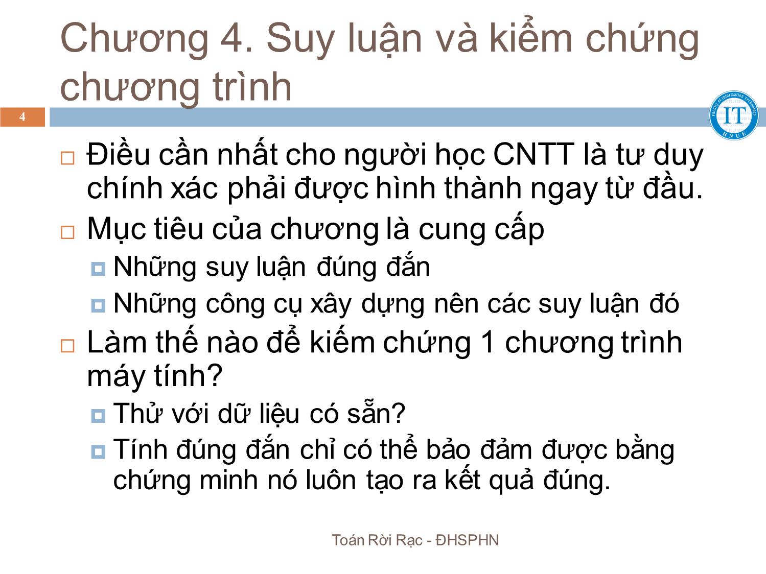 Bài giảng Toán rời rạc - Chương 4: Suy luận và kiểm chứng chương trình - Bùi Thị Thủy trang 4