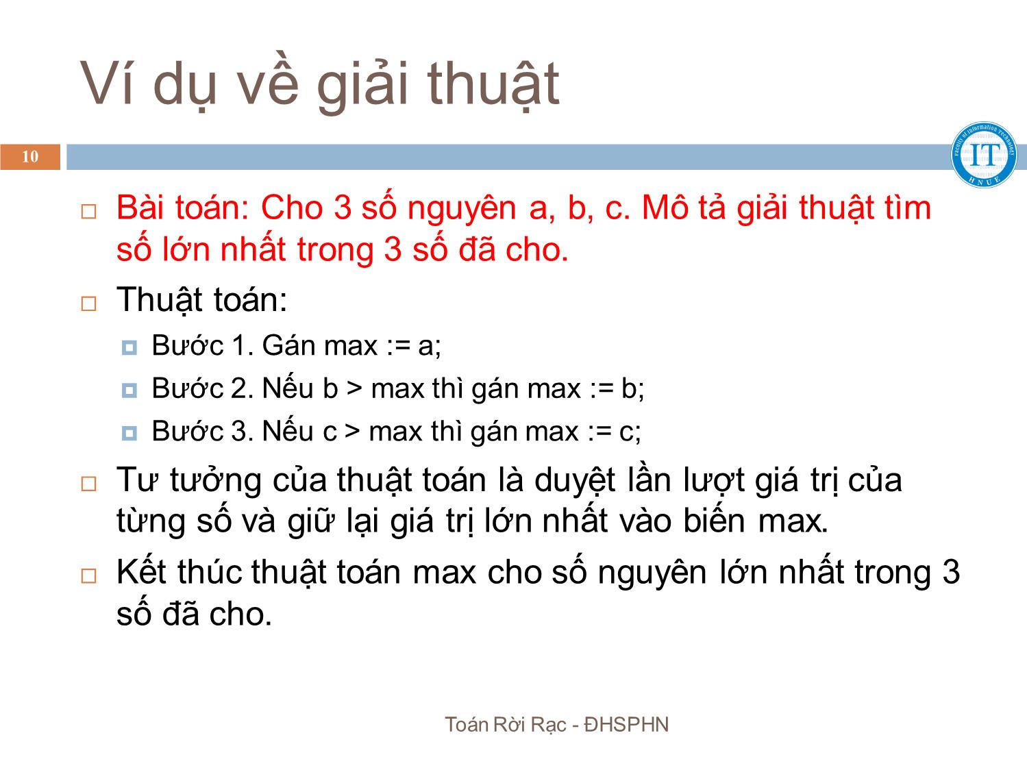 Bài giảng Toán rời rạc - Chương 6: Thuật toán - Bùi Thị Thủy trang 10