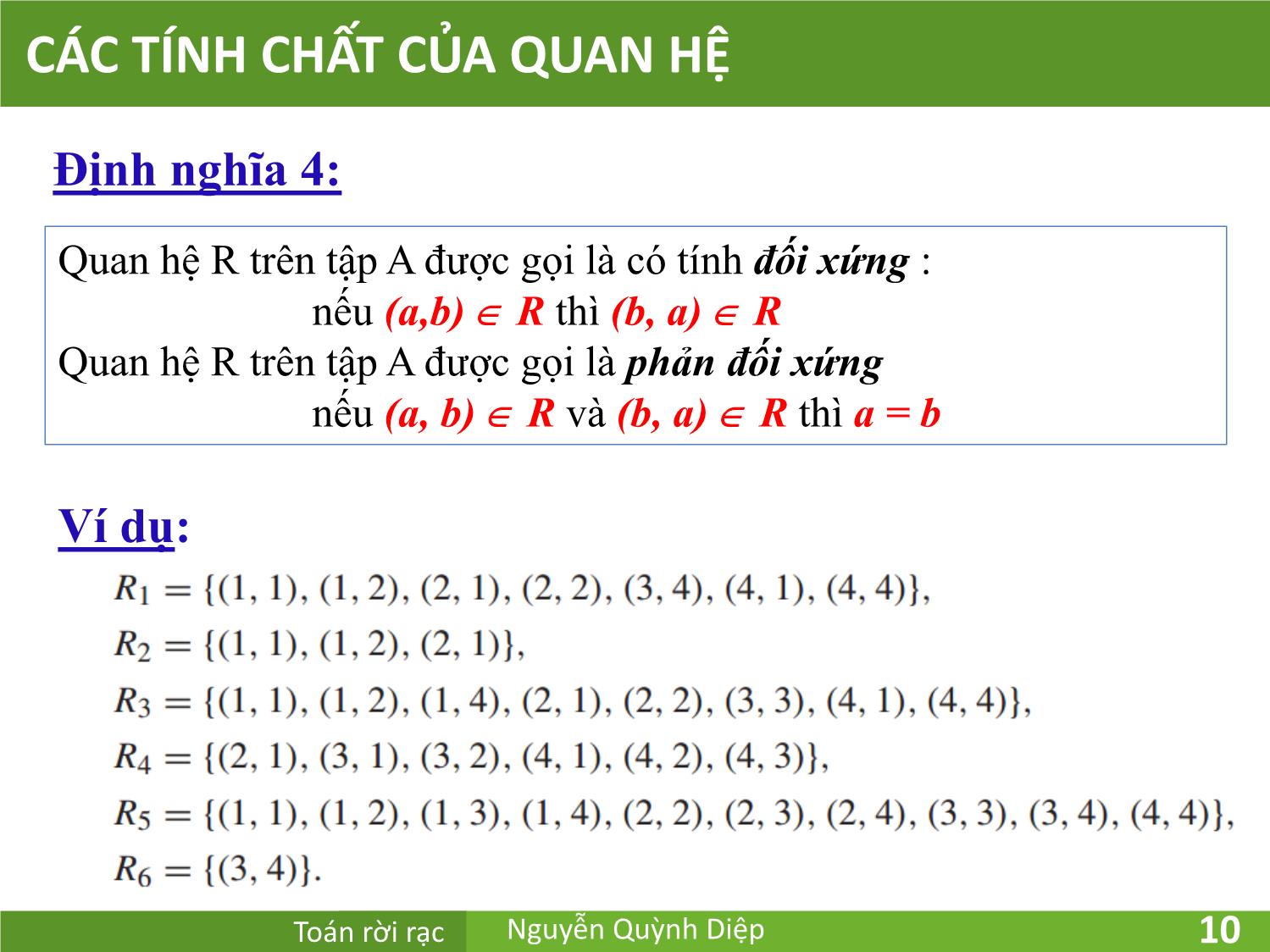 Bài giảng Toán rời rạc - Chương 7: Quan hệ - Nguyễn Quỳnh Diệp trang 10