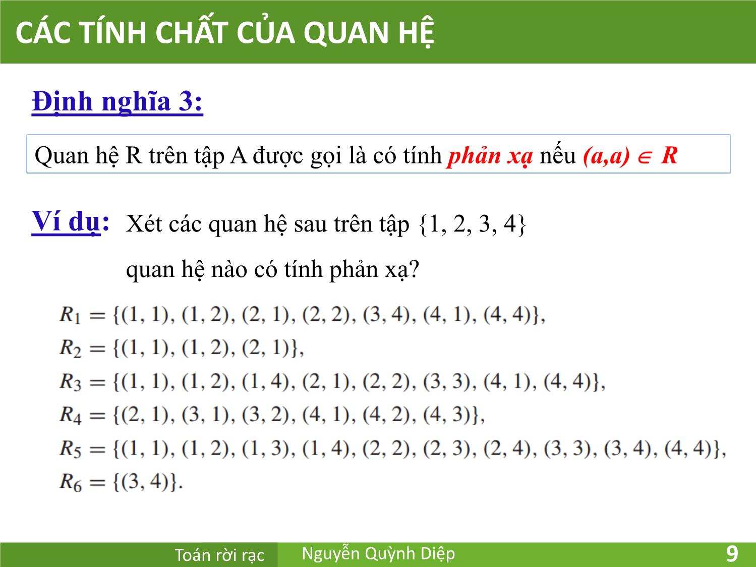 Bài giảng Toán rời rạc - Chương 7: Quan hệ - Nguyễn Quỳnh Diệp trang 9