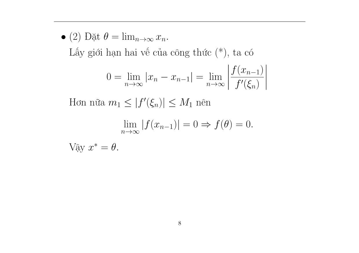 Bài giảng Phương pháp tính - Chương 3: Phương pháp dây cung - Hà Thị Ngọc Yến trang 8