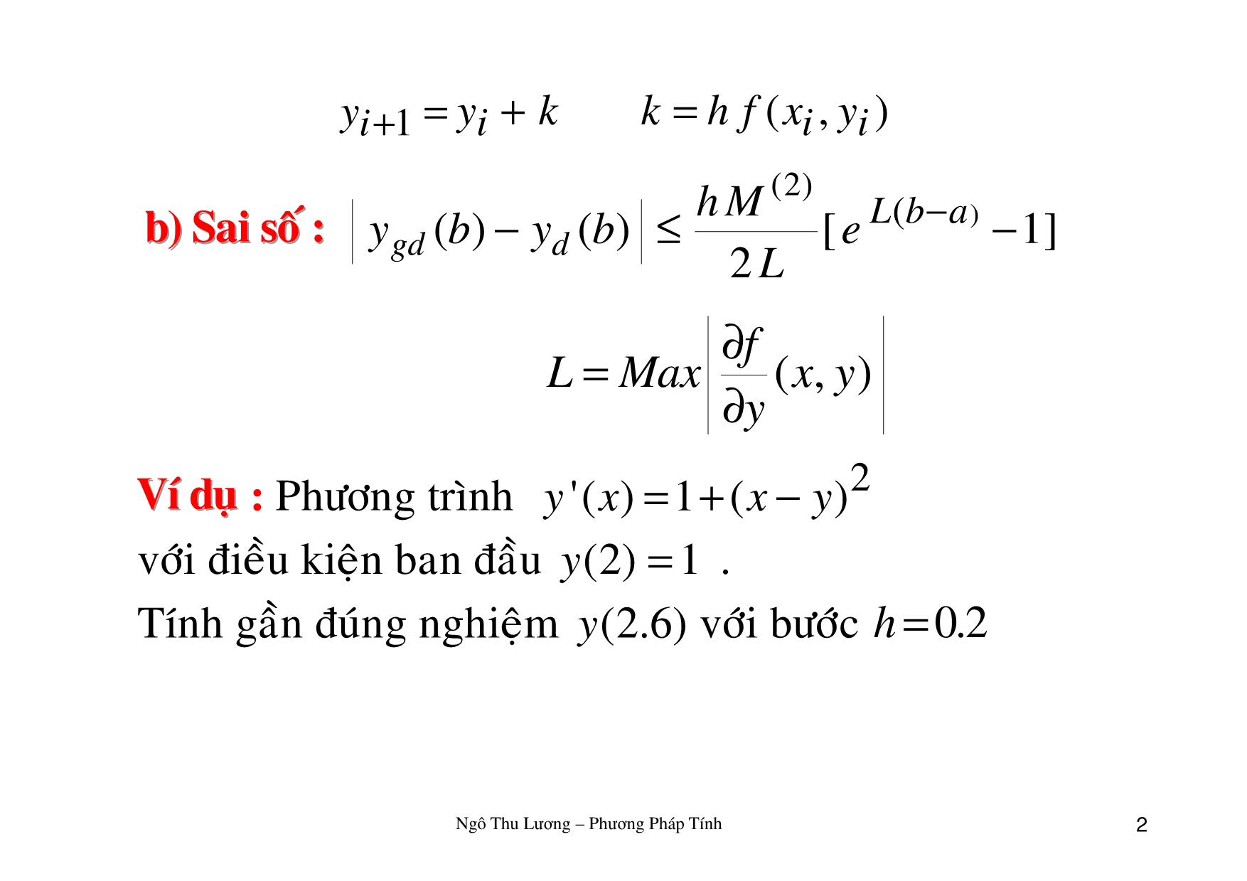 Bài giảng Phương pháp tính - Chương 5: Giải gần đúng phương trình vi phân - Ngô Thu Lương trang 2