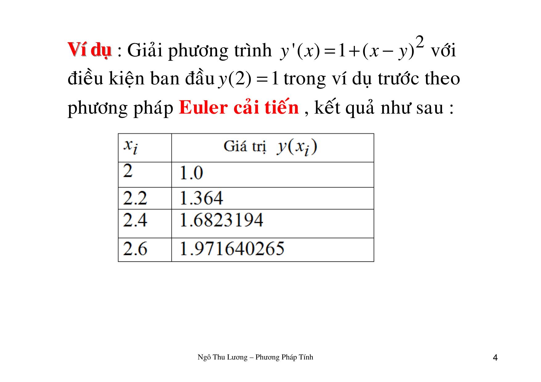 Bài giảng Phương pháp tính - Chương 5: Giải gần đúng phương trình vi phân - Ngô Thu Lương trang 4