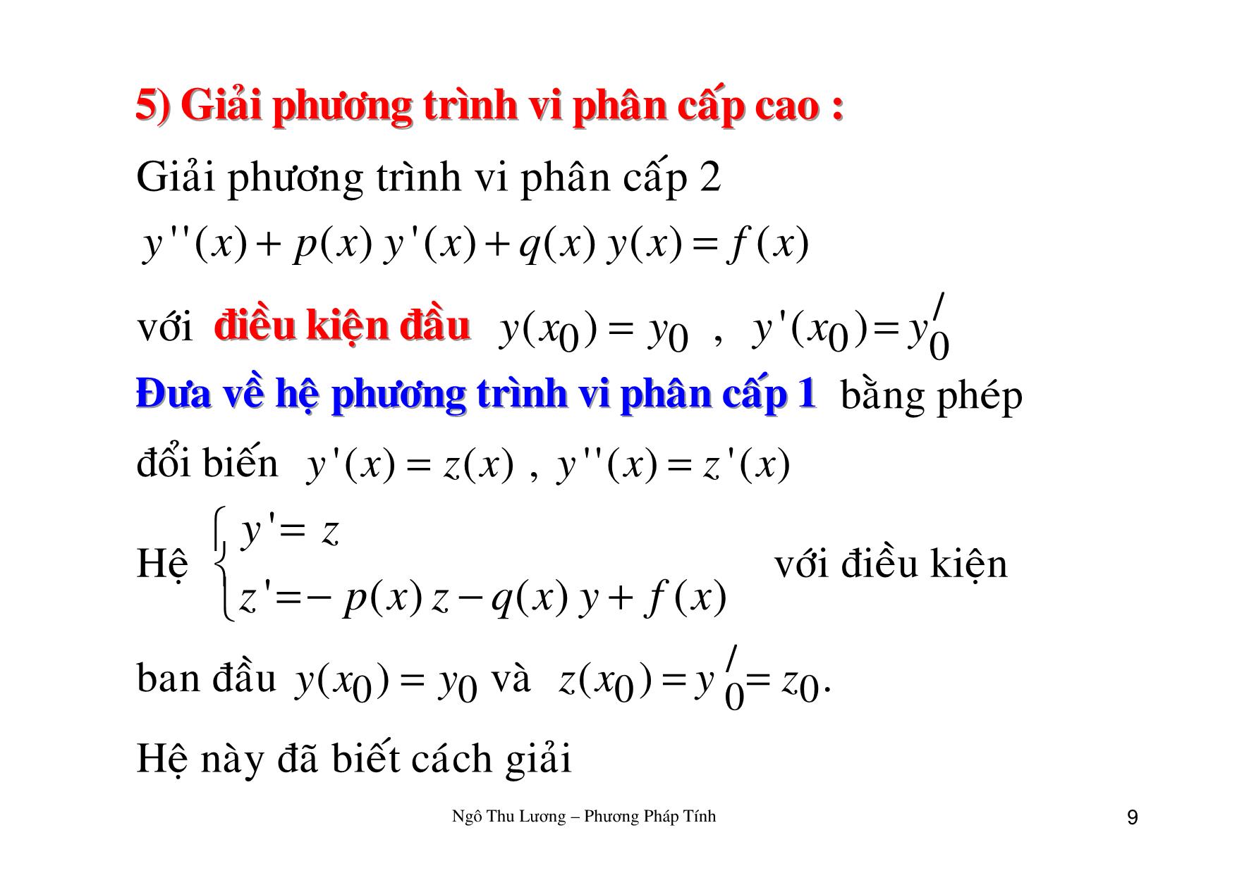 Bài giảng Phương pháp tính - Chương 5: Giải gần đúng phương trình vi phân - Ngô Thu Lương trang 9