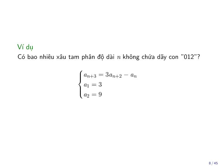 Bài giảng Toán rời rạc - Chương: Công thức truy hồi - Trần Vĩnh Đức trang 8