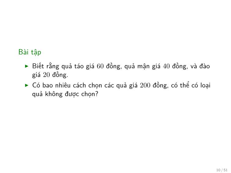 Bài giảng Toán rời rạc - Chương: Hàm sinh - Trần Vĩnh Đức trang 10