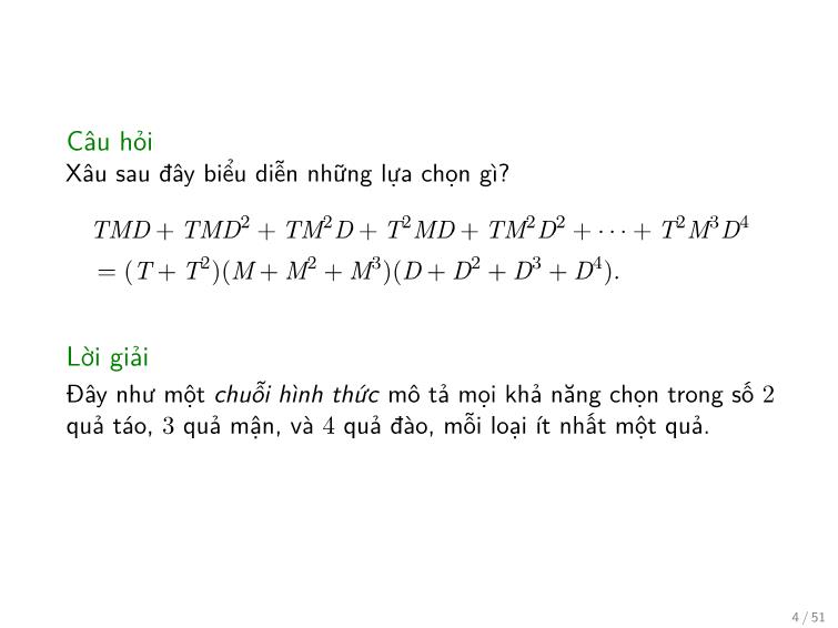 Bài giảng Toán rời rạc - Chương: Hàm sinh - Trần Vĩnh Đức trang 4