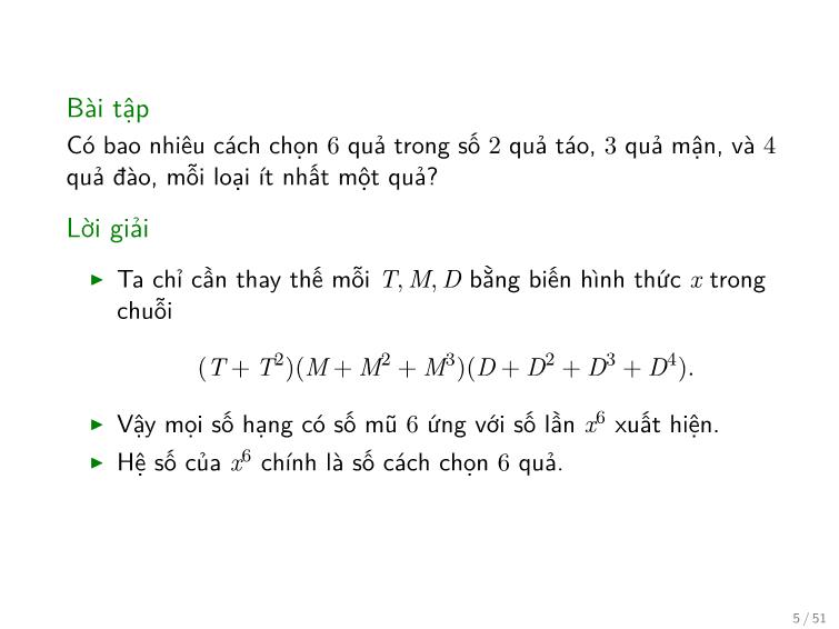 Bài giảng Toán rời rạc - Chương: Hàm sinh - Trần Vĩnh Đức trang 5