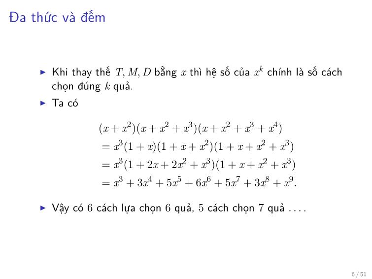 Bài giảng Toán rời rạc - Chương: Hàm sinh - Trần Vĩnh Đức trang 6