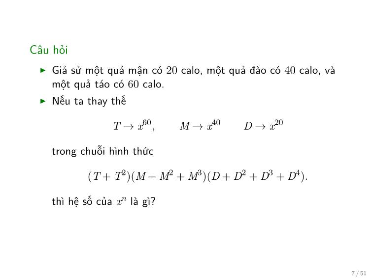 Bài giảng Toán rời rạc - Chương: Hàm sinh - Trần Vĩnh Đức trang 7