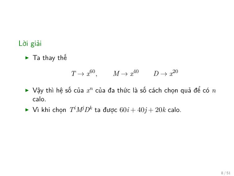 Bài giảng Toán rời rạc - Chương: Hàm sinh - Trần Vĩnh Đức trang 8