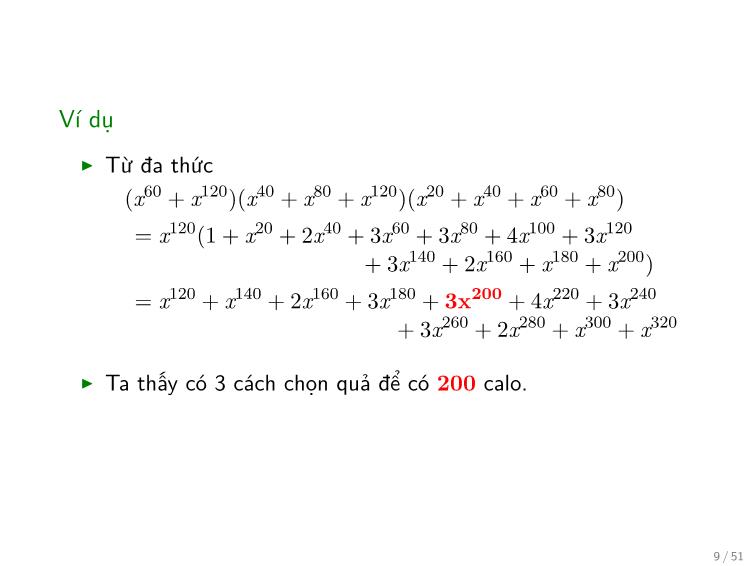 Bài giảng Toán rời rạc - Chương: Hàm sinh - Trần Vĩnh Đức trang 9