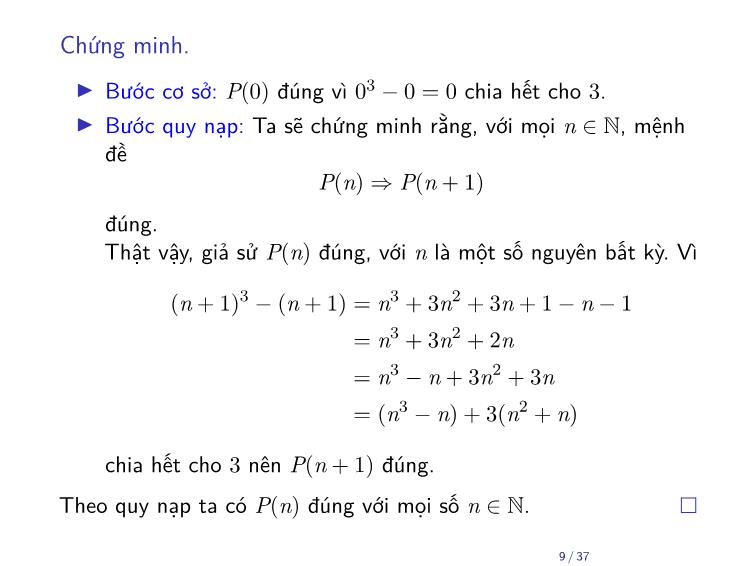 Bài giảng Toán rời rạc - Chương: Quy nạp - Trần Vĩnh Đức trang 9