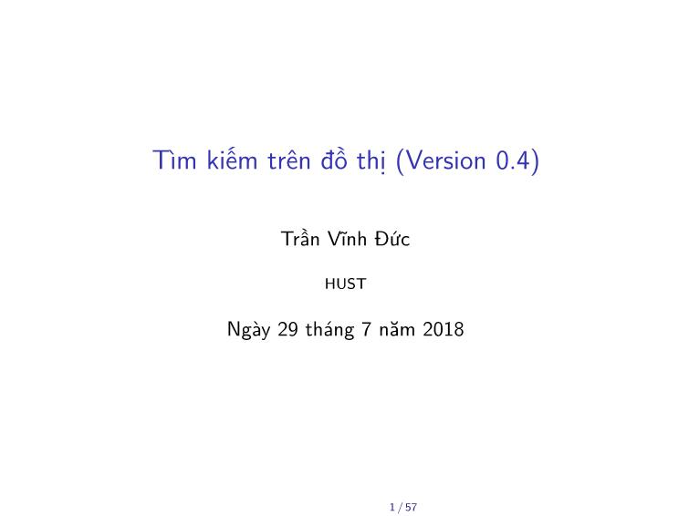 Bài giảng Toán rời rạc - Chương: Tìm kiếm trên đồ thị - Trần Vĩnh Đức trang 1