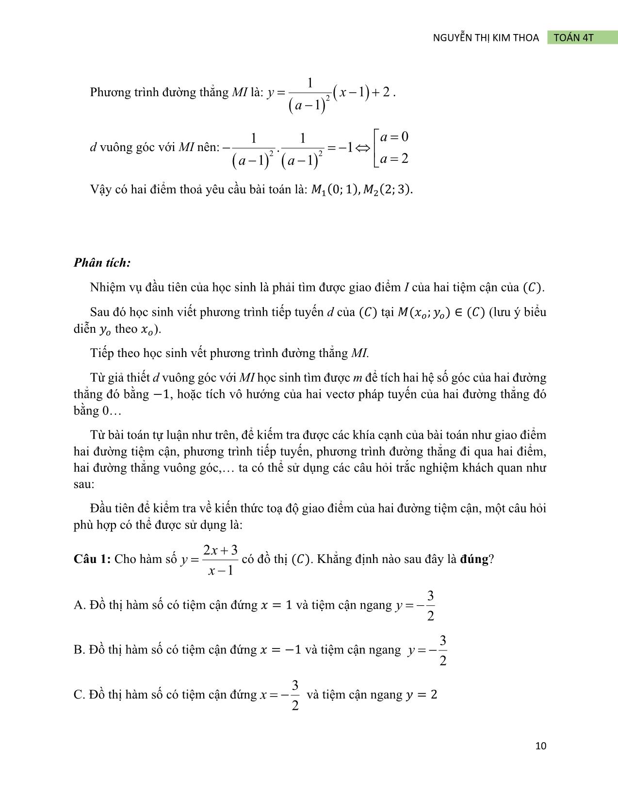 Bài tập lớn Xây dựng câu hỏi trắc nghiệm khách quan từ bài toán tự luận - Chủ đề: Câu hỏi phụ khảo sát hàm số trang 10