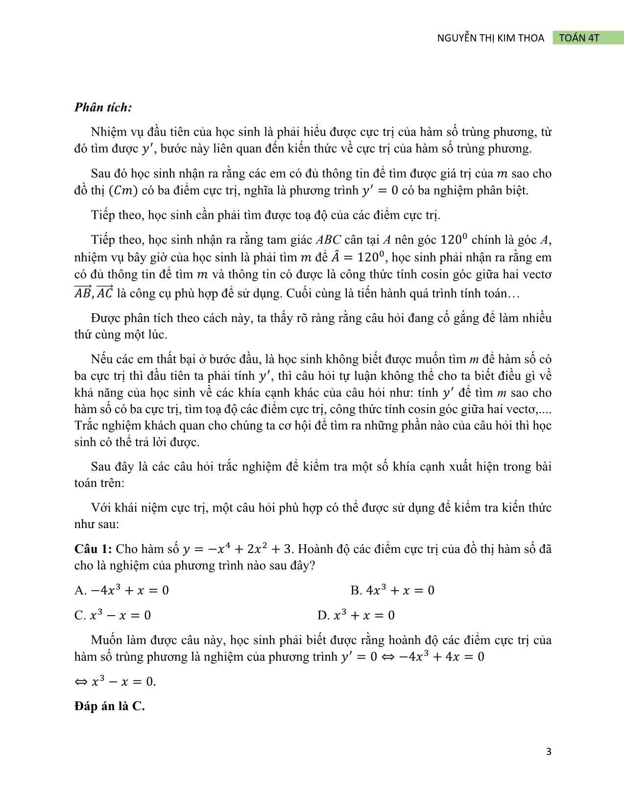Bài tập lớn Xây dựng câu hỏi trắc nghiệm khách quan từ bài toán tự luận - Chủ đề: Câu hỏi phụ khảo sát hàm số trang 3