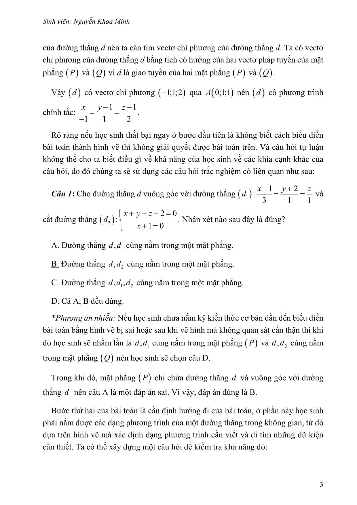 Cách viết câu hỏi trắc nghiệm khách quan từ câu hỏi truyền thống - Chủ đề: Phương trình đường thẳng trong không gian trang 4