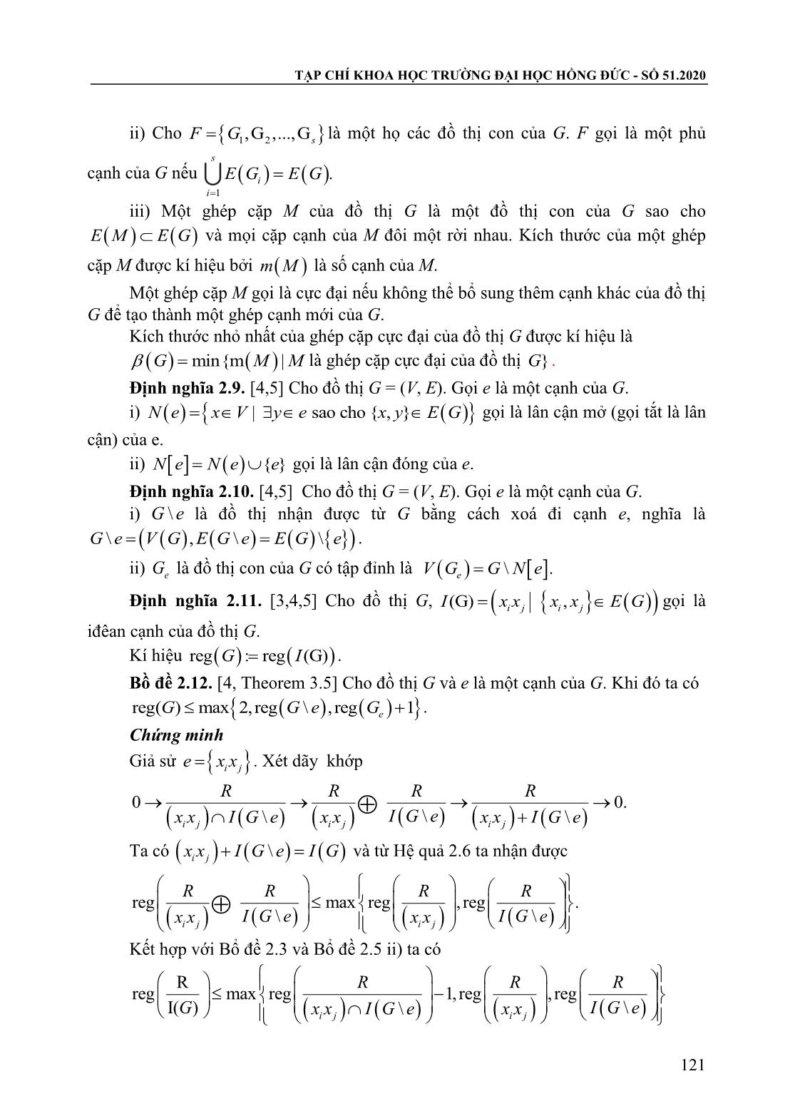 Chỉ số chính quy Castelnouvo-Mumford của Iđêan cạnh và kích thước nhỏ nhất của ghép cặp cực đại của đồ thị đơn trang 3