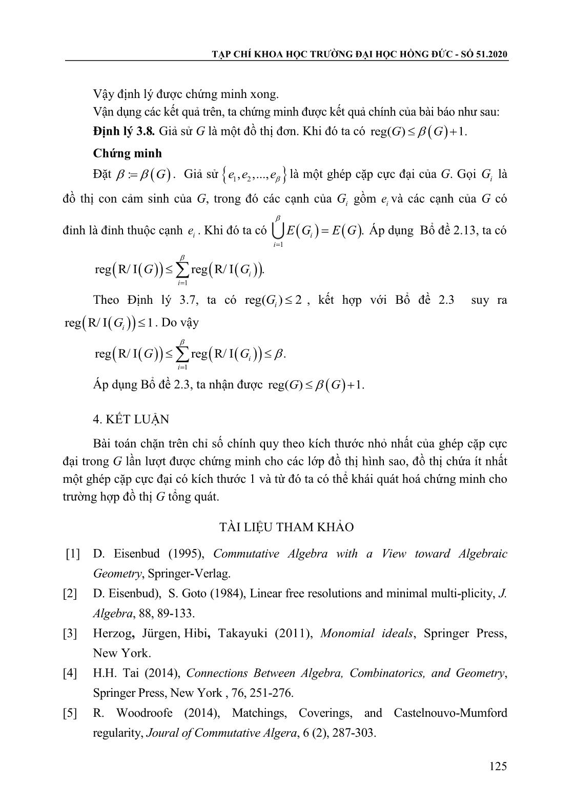Chỉ số chính quy Castelnouvo-Mumford của Iđêan cạnh và kích thước nhỏ nhất của ghép cặp cực đại của đồ thị đơn trang 7