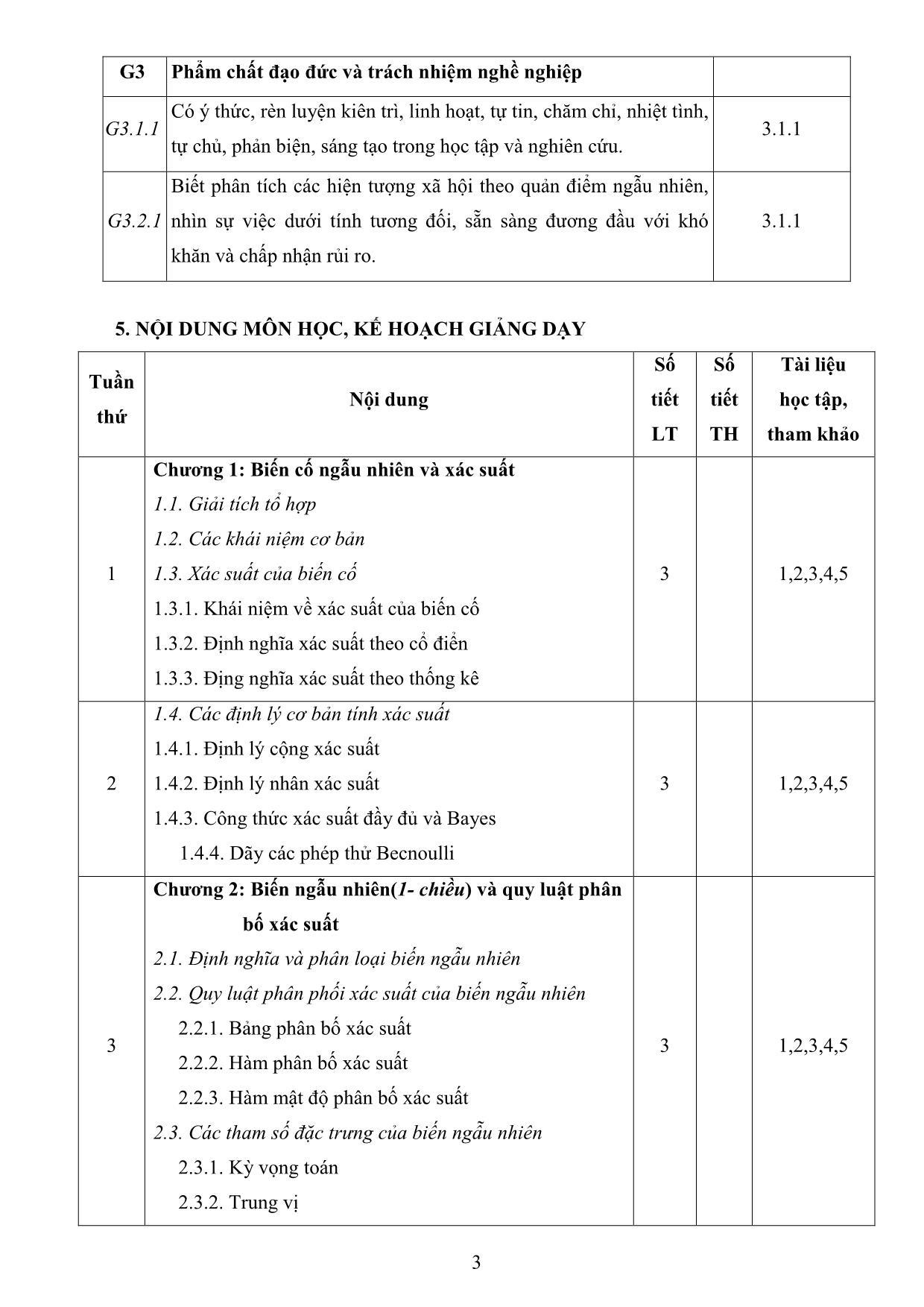 Đề cương chi tiết học phần Xác suất thống kê trang 3