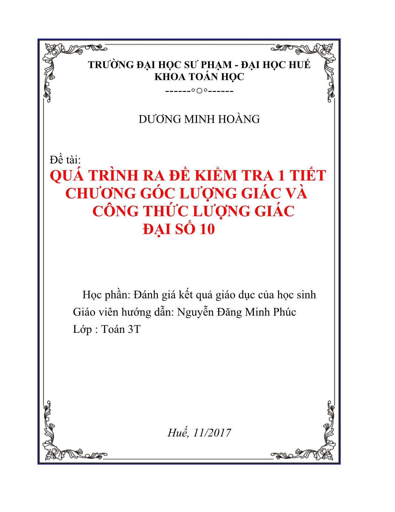 Đề tài Quá trình ra đề kiểm tra 1 tiết chương Góc lượng giác và công thức lượng giác Đại số 10 trang 2