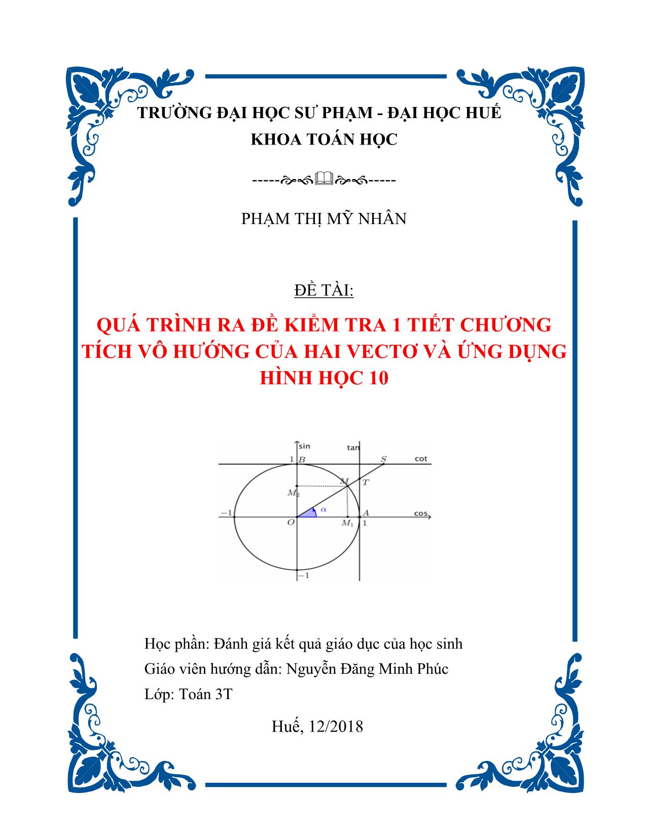 Đề tài Quá trình ra đề kiểm tra 1 tiết chương Tích vô hướng của hai vectơ và ứng dụng Hình học 10 trang 2