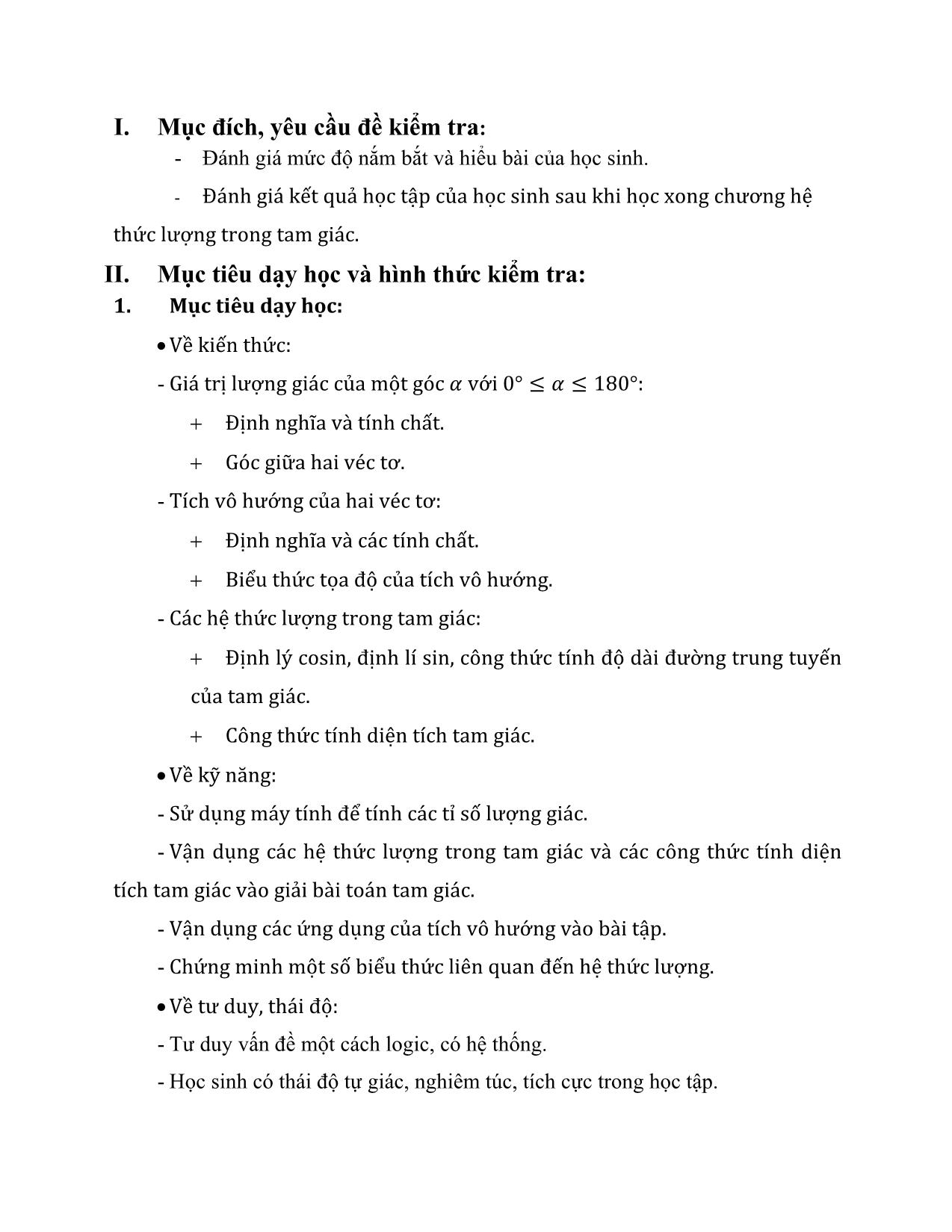 Đề tài Quá trình ra đề kiểm tra 1 tiết chương Tích vô hướng của hai vectơ và ứng dụng Hình học 10 trang 5