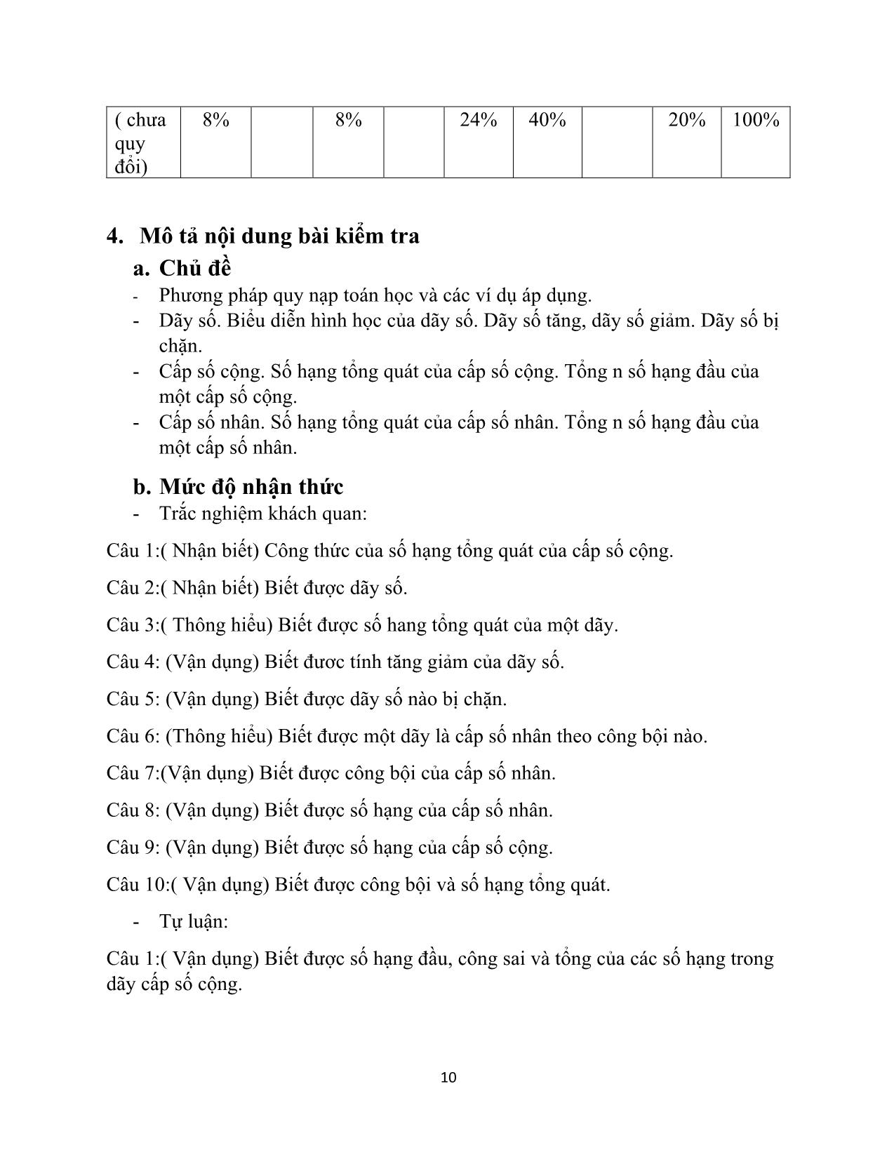 Đề tài Quá trình ra đề kiểm tra trong chủ đề dãy số. Cấp số cộng và cấp số nhân trang 10