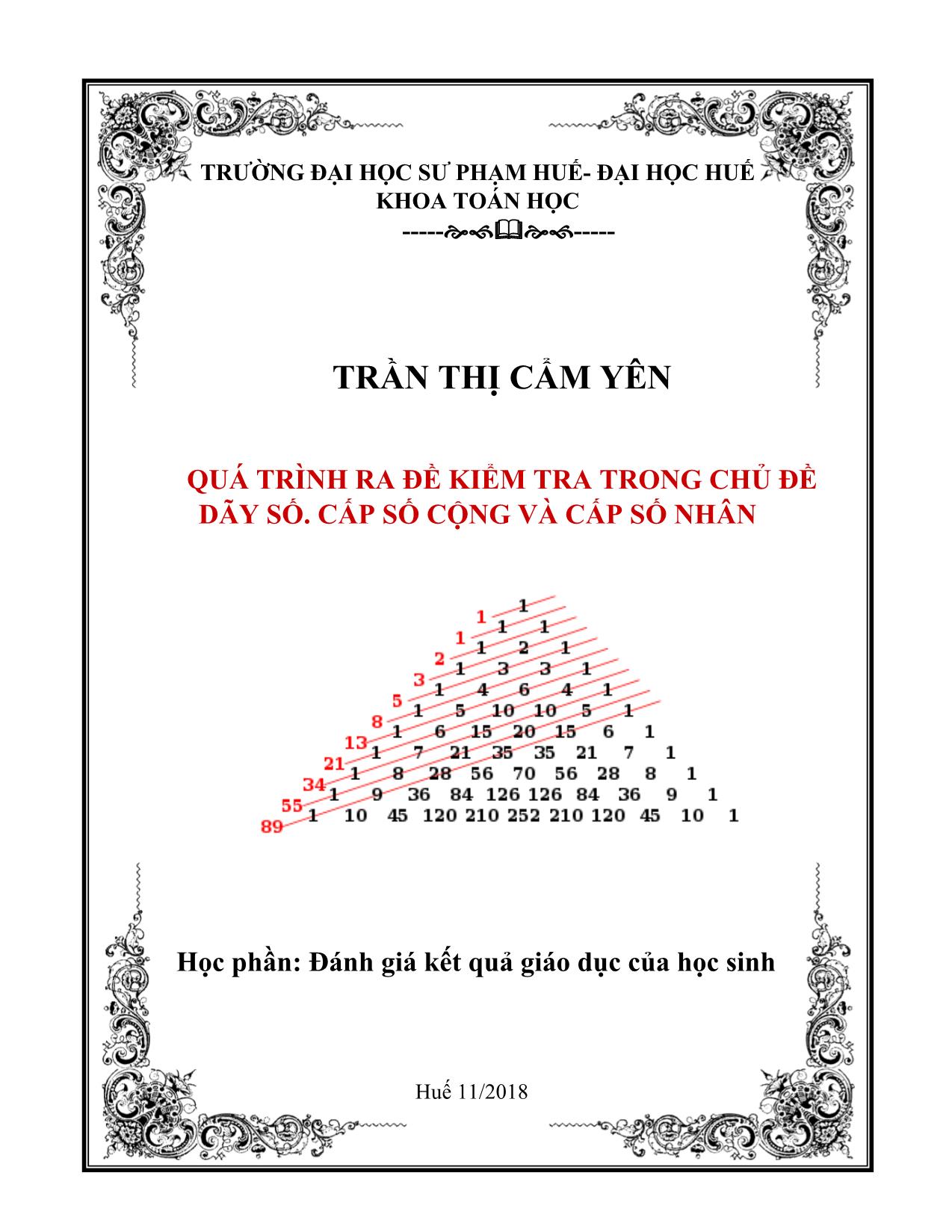 Đề tài Quá trình ra đề kiểm tra trong chủ đề dãy số. Cấp số cộng và cấp số nhân trang 1