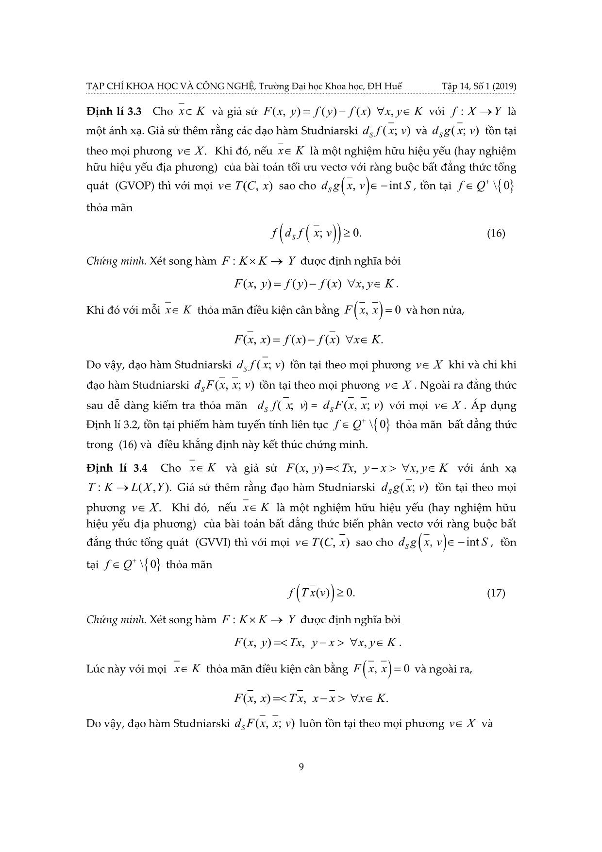 Điều kiện cần hữu hiệu cho nghiệm yếu địa phương của bài toán cân bằng vectơ có ràng buộc bất đẳng thức tổng quát và áp dụng trang 9
