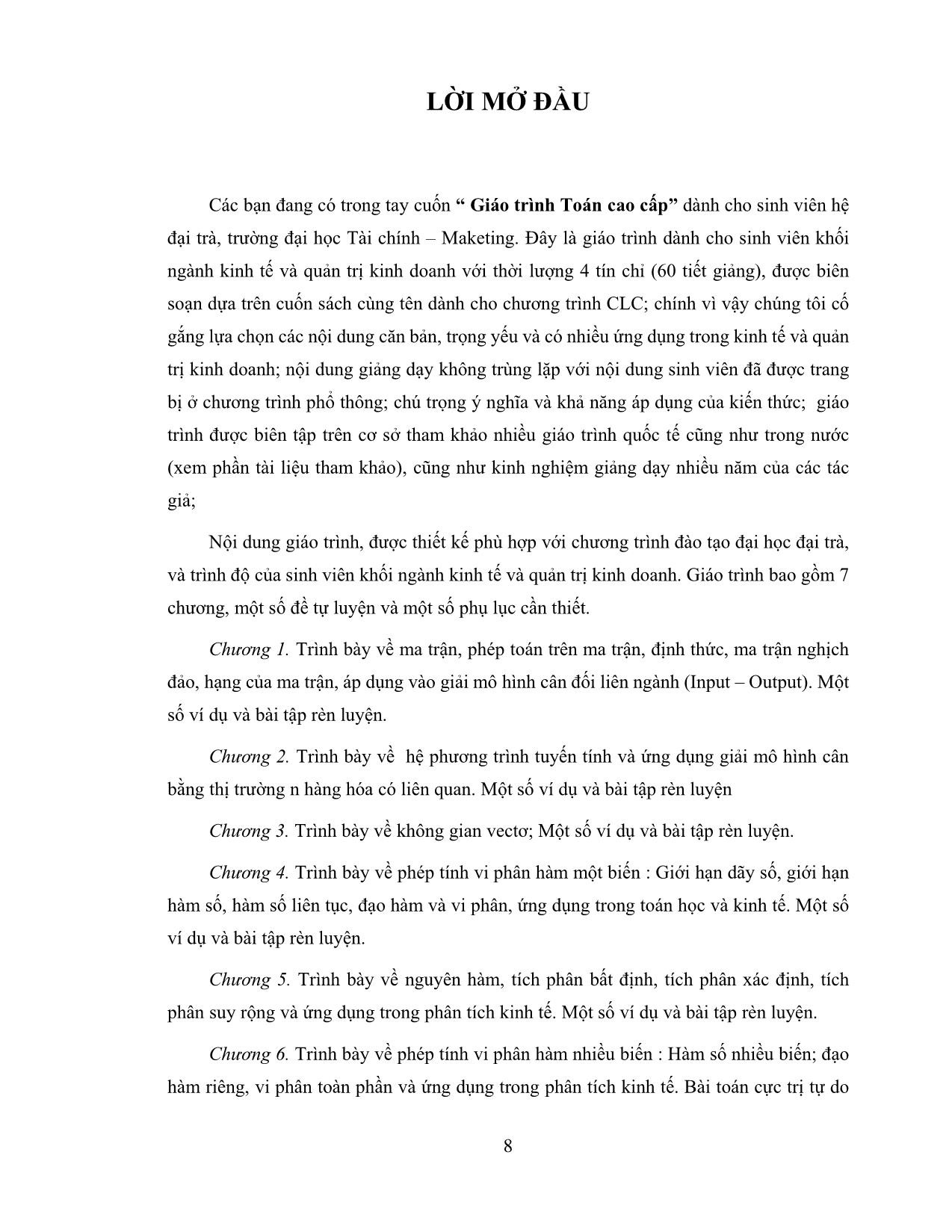 Giáo trình Toán cao cấp (Phần 1) - Nguyễn Huy Hoàng trang 8