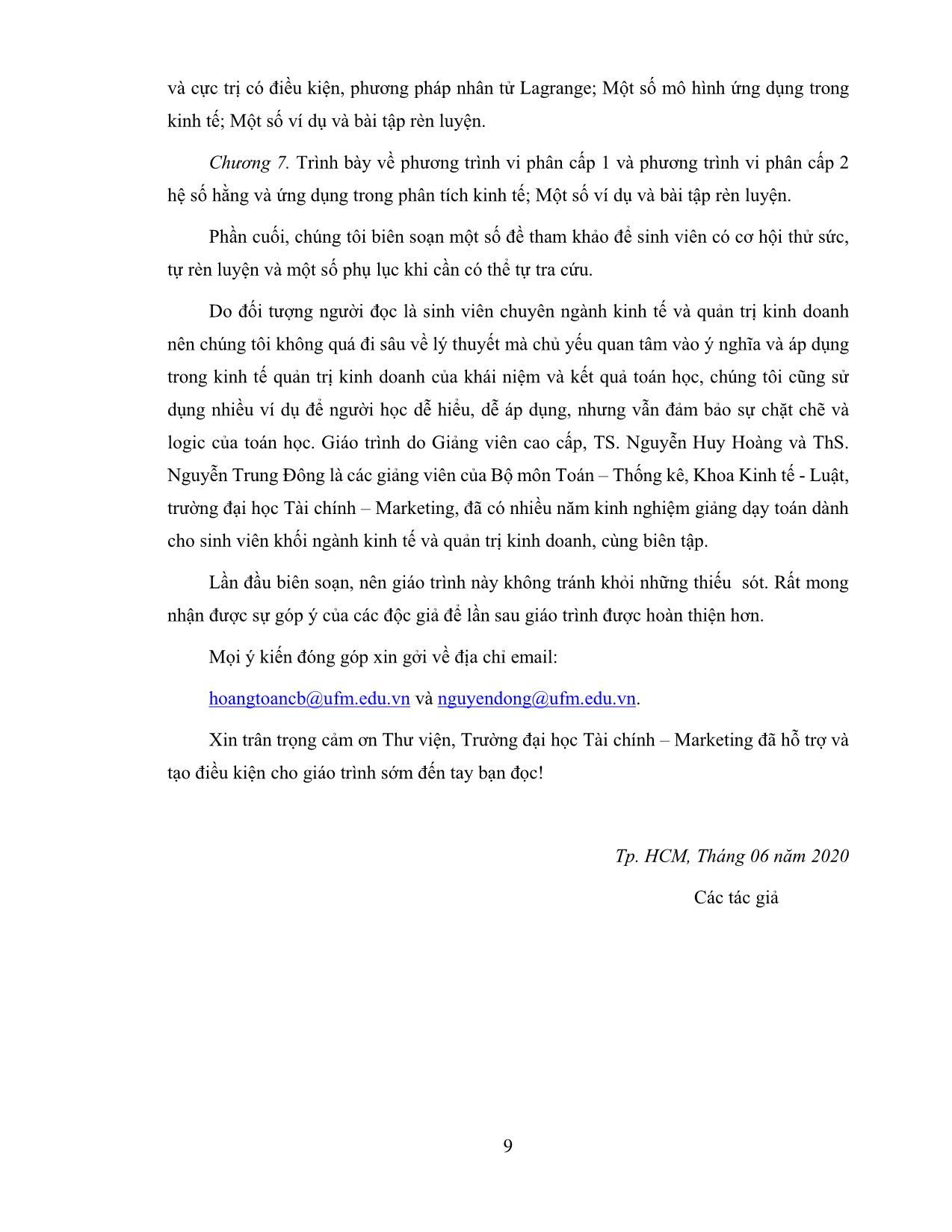 Giáo trình Toán cao cấp (Phần 1) - Nguyễn Huy Hoàng trang 9