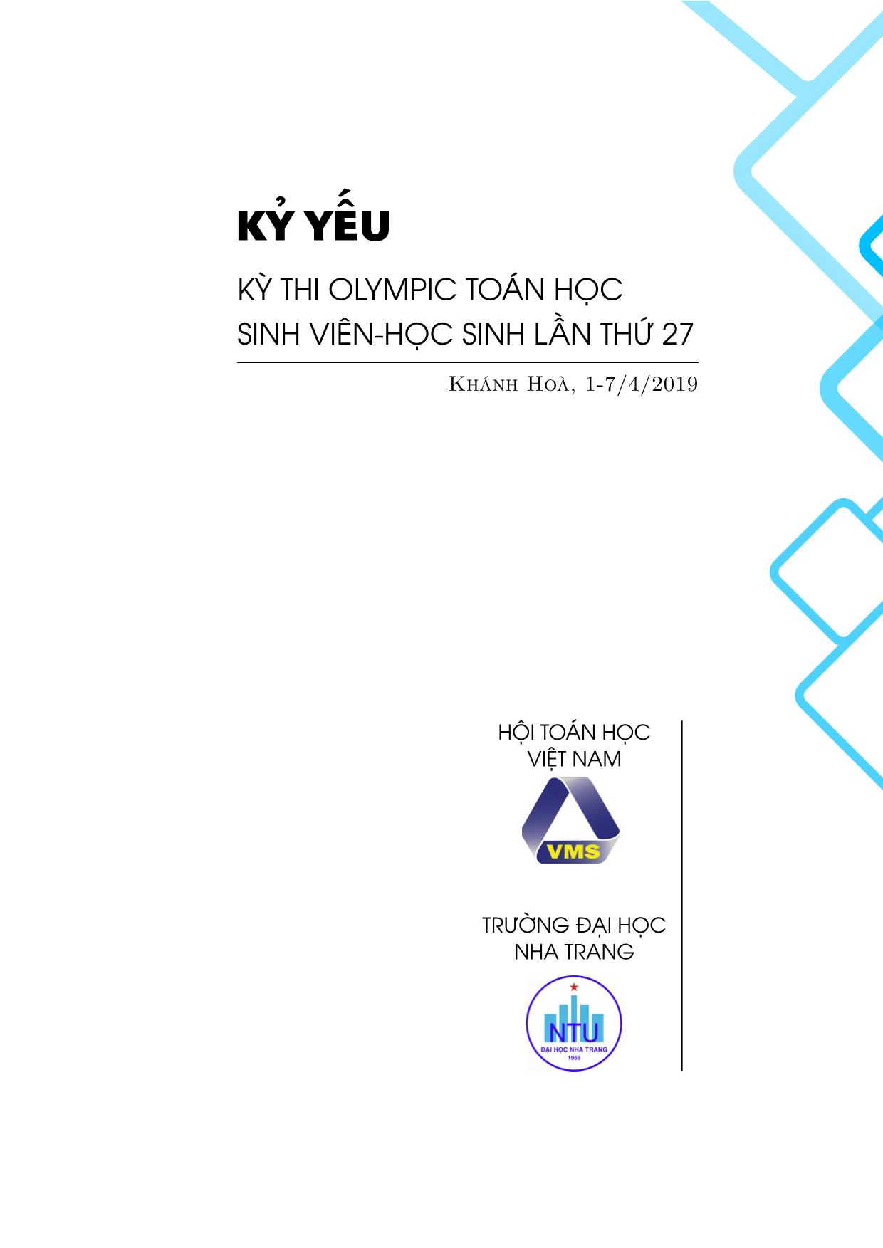 Kỷ yếu Kỳ thi Olympic toán học sinh viên - học sinh lần thứ 27 trang 1