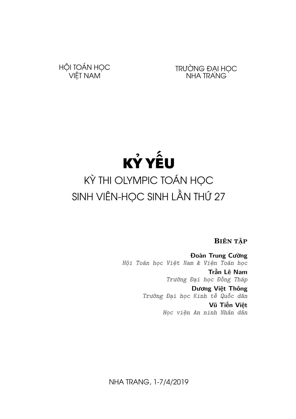 Kỷ yếu Kỳ thi Olympic toán học sinh viên - học sinh lần thứ 27 trang 3