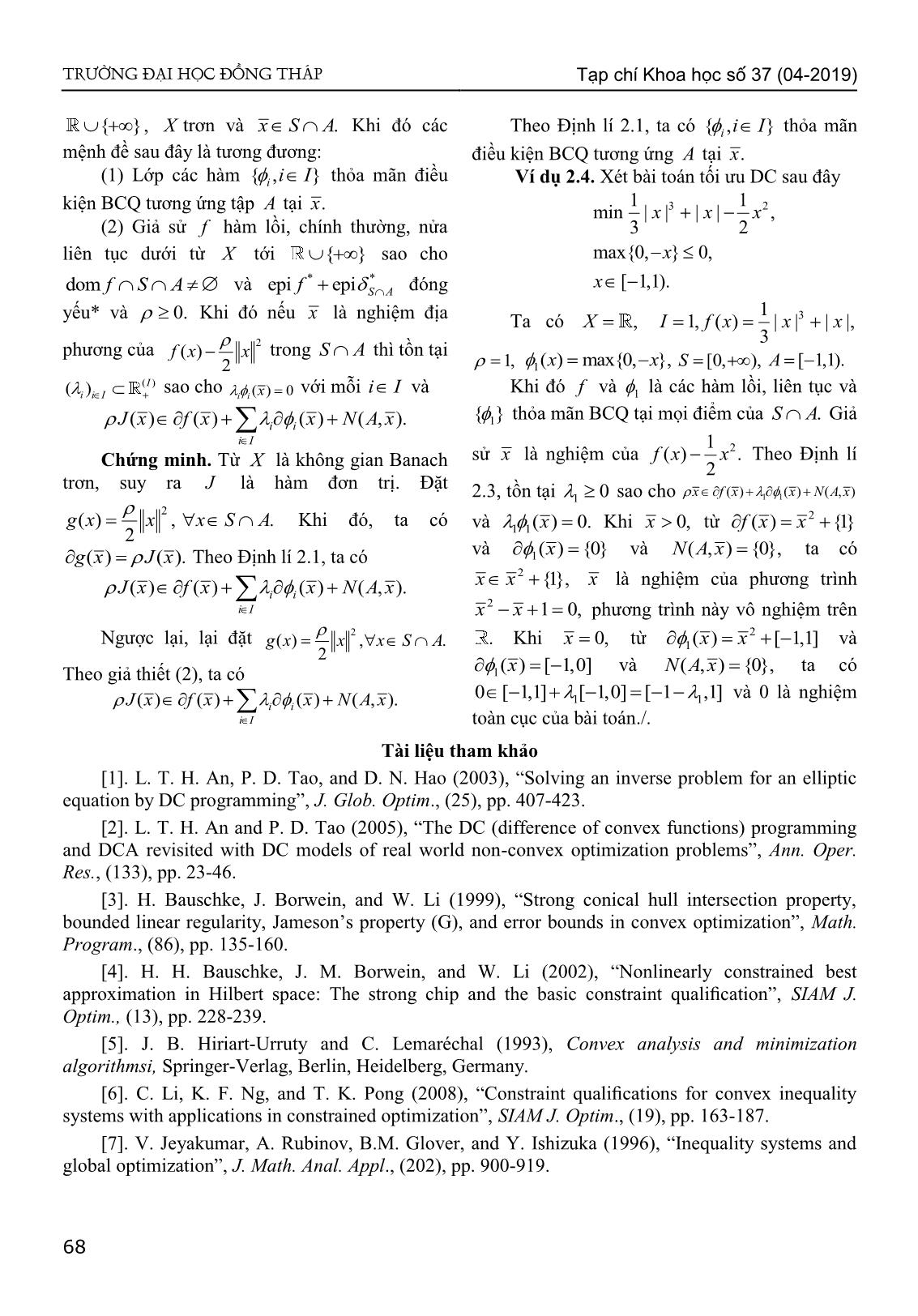 Điều kiện chính quy cho bài toán tối ưu DC với ràng buộc hệ bất phương trình lồi và tập lồi trang 5