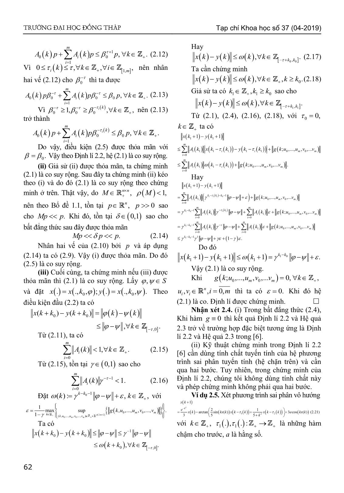 Điều kiện đủ cho tính chất co suy rộng của hệ phương trình sai phân phi tuyến phụ thuộc thời gian có chậm trang 4