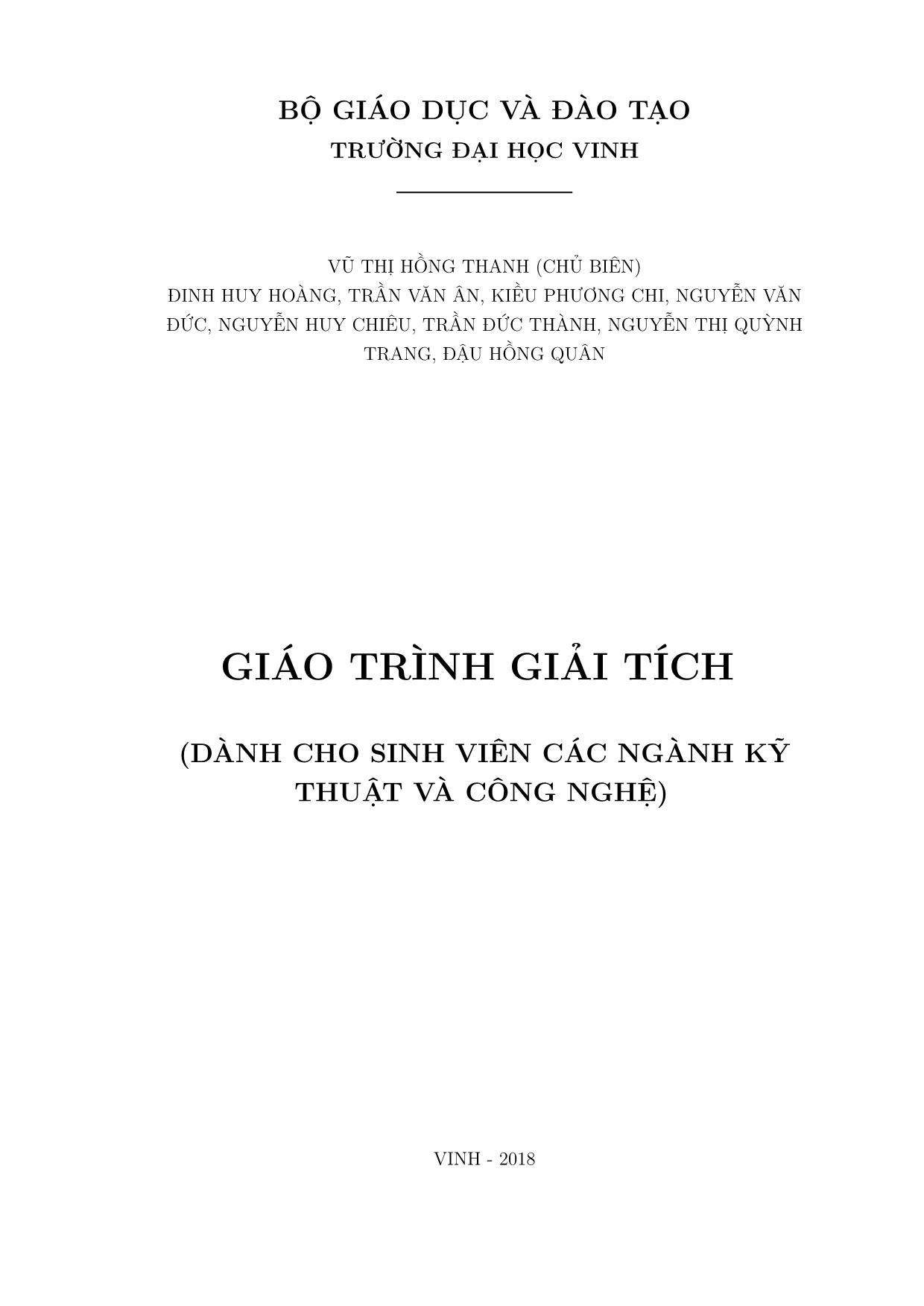 Giáo trình Giải tích (Dành cho sinh viên các ngành kỹ thuật và công nghệ) - Phần 1 trang 1