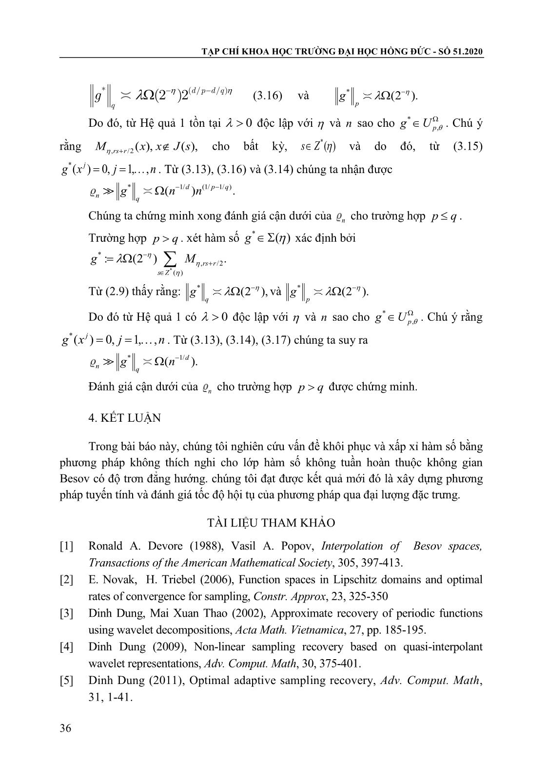 Khôi phục và xấp xỉ hàm số bằng phương pháp tuyến tính trong không gian Besov trang 10