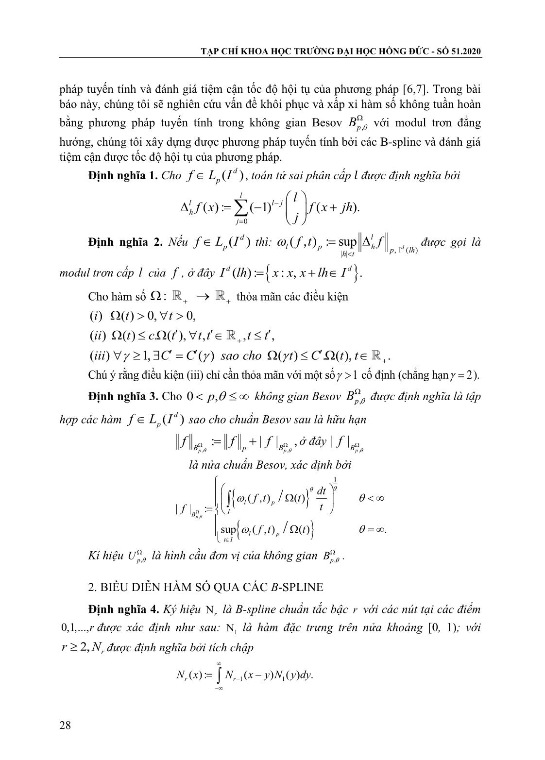 Khôi phục và xấp xỉ hàm số bằng phương pháp tuyến tính trong không gian Besov trang 2