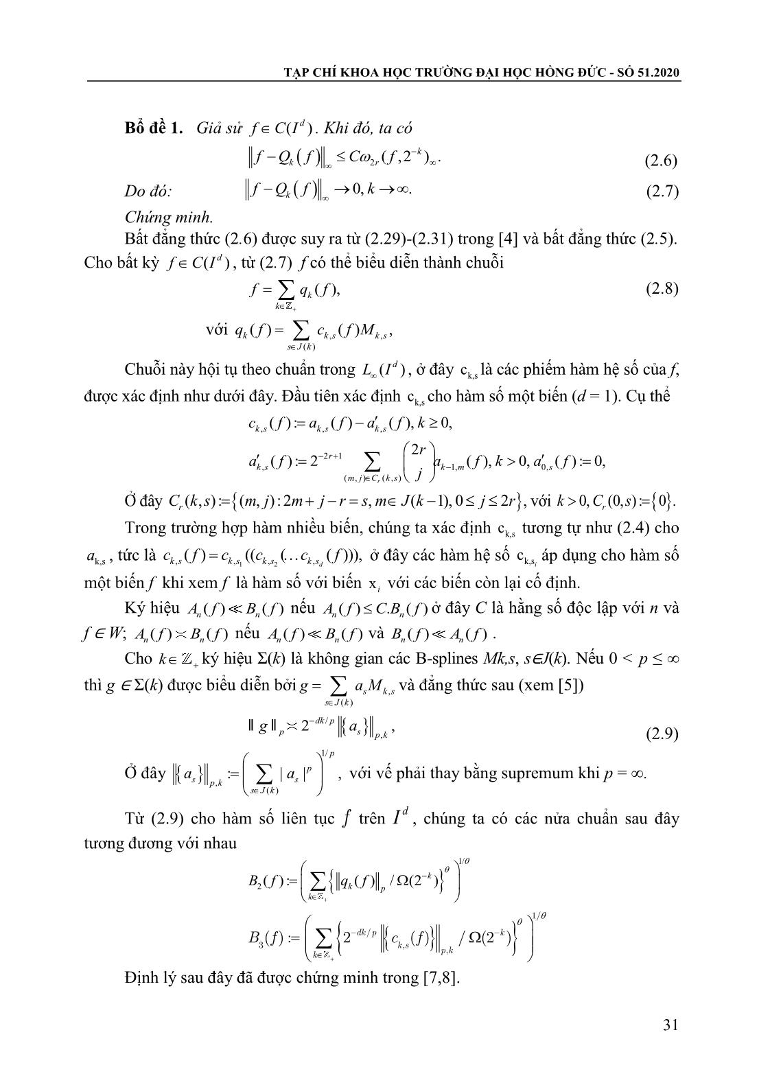 Khôi phục và xấp xỉ hàm số bằng phương pháp tuyến tính trong không gian Besov trang 5
