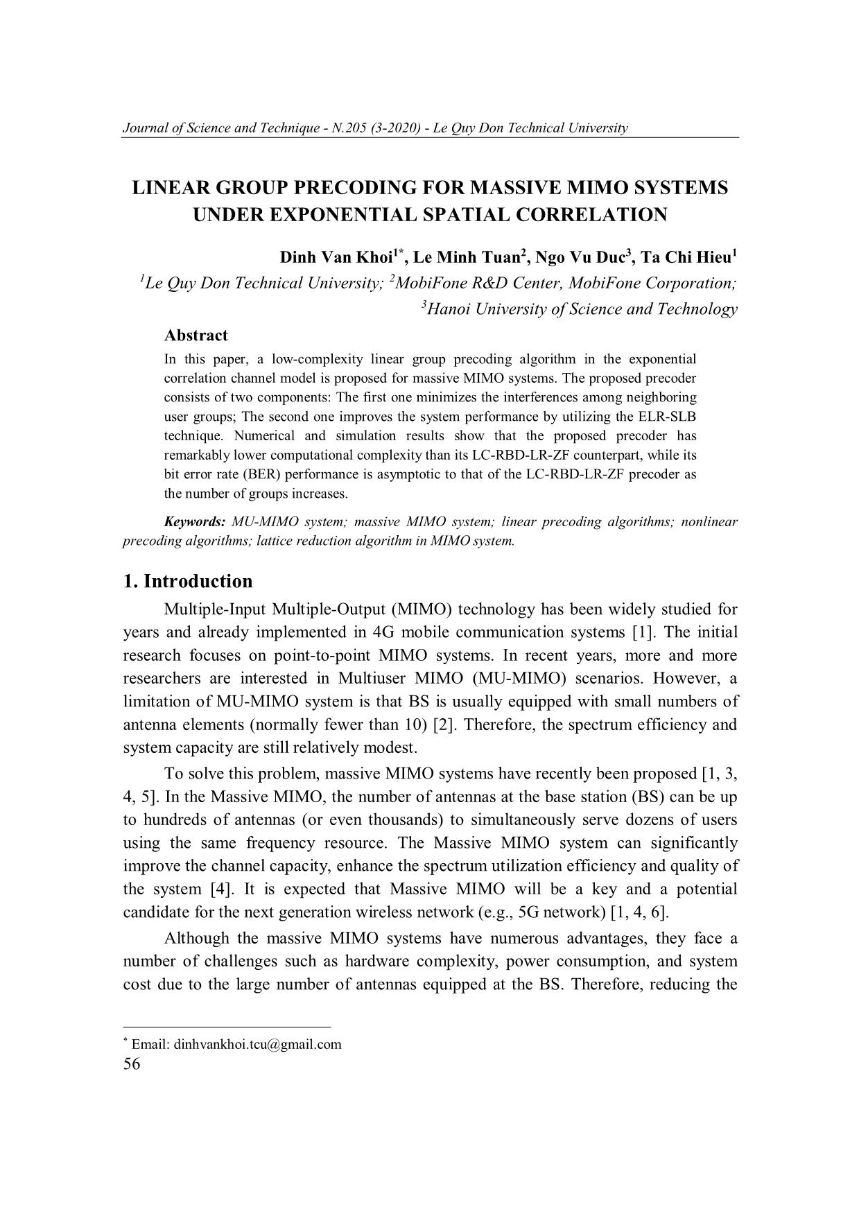 Linear group precoding for massive MIMO systems under exponential spatial correlation trang 1