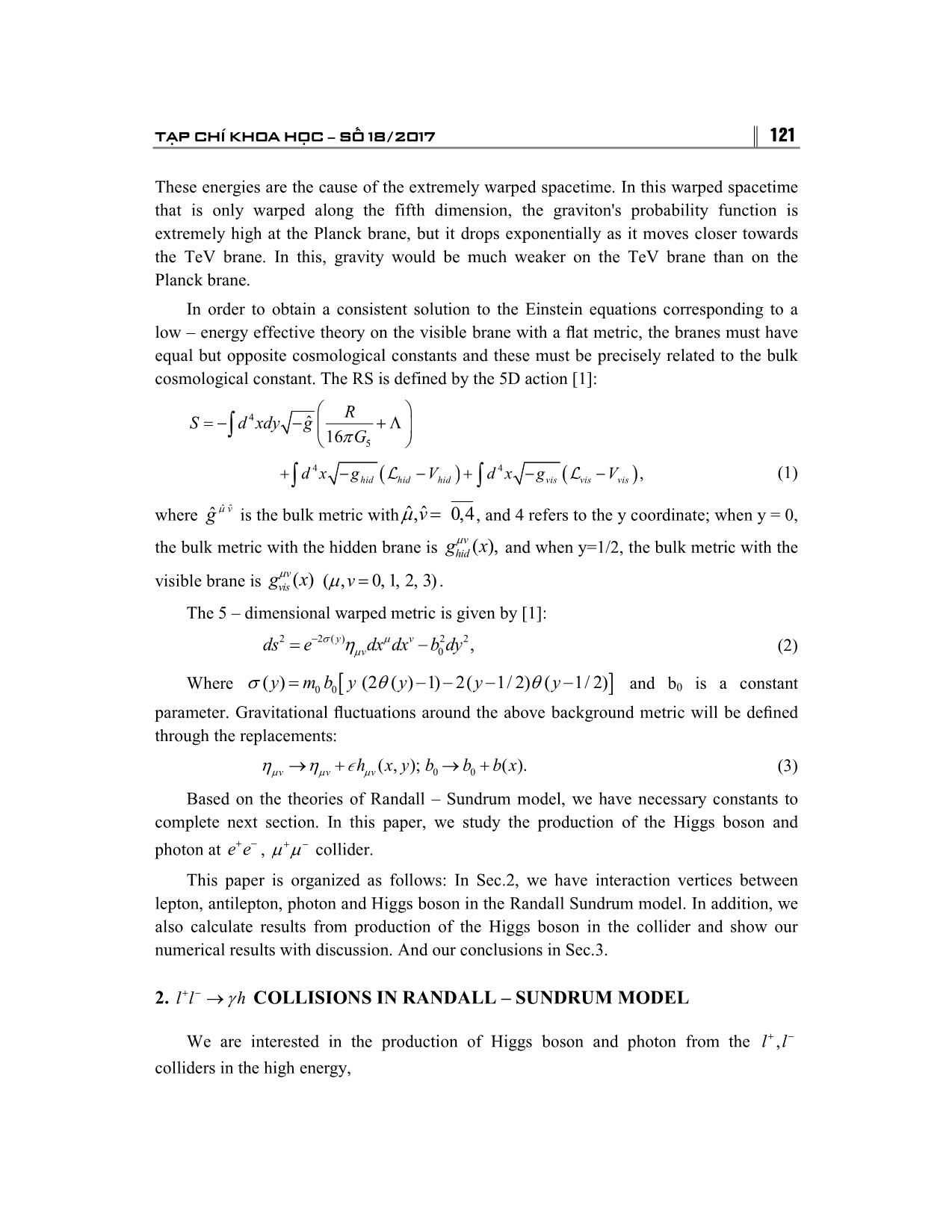 L+l- → γh collision in the randall – sundrum model trang 2