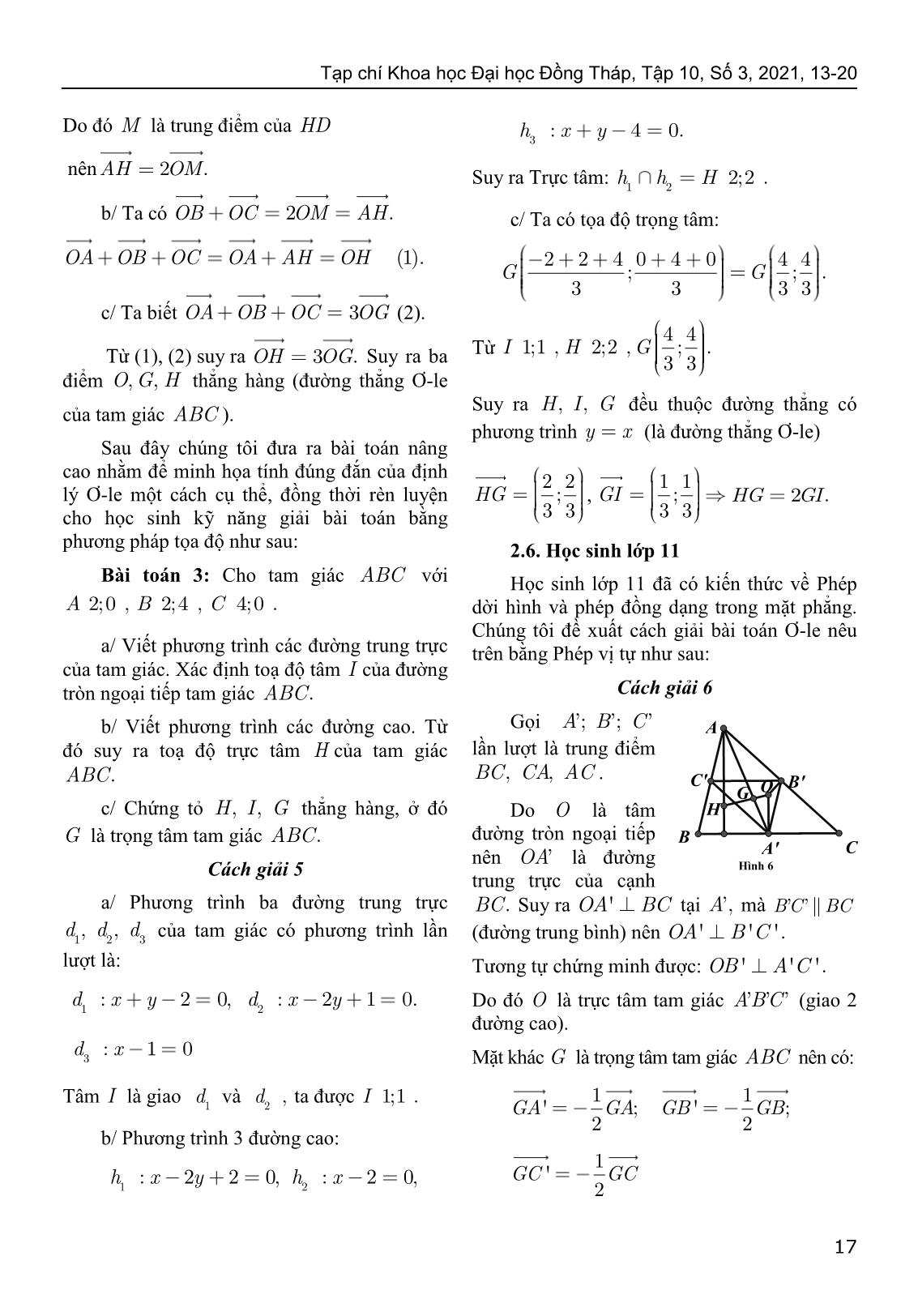Một số thể hiện đường thẳng Ơ-le trong chương trình toán phổ thông trang 5