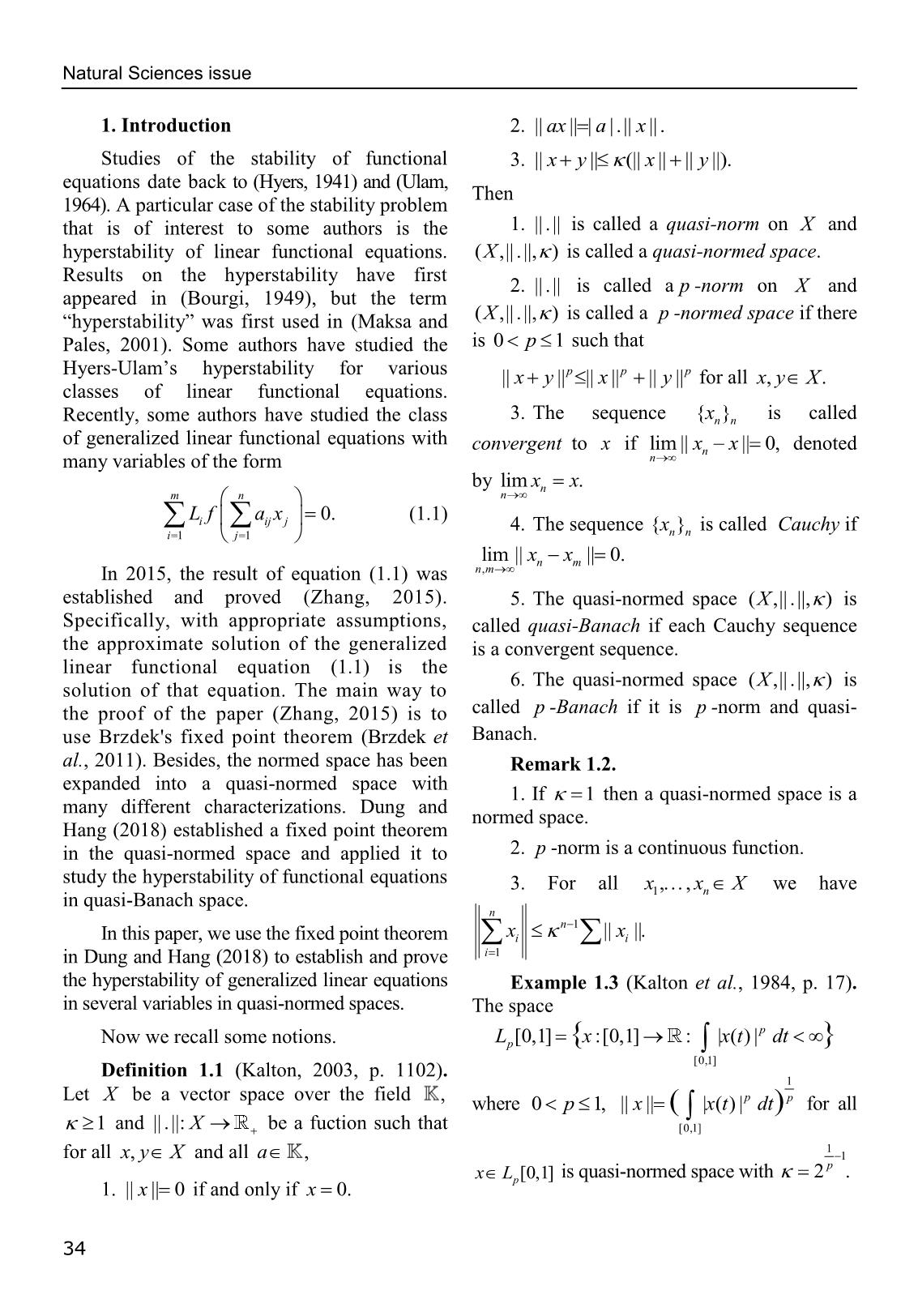 Thiết lập tính siêu ổn định của phương trình hàm tuyến tính suy rộng nhiều biến trong không gian tựa chuẩn trang 2